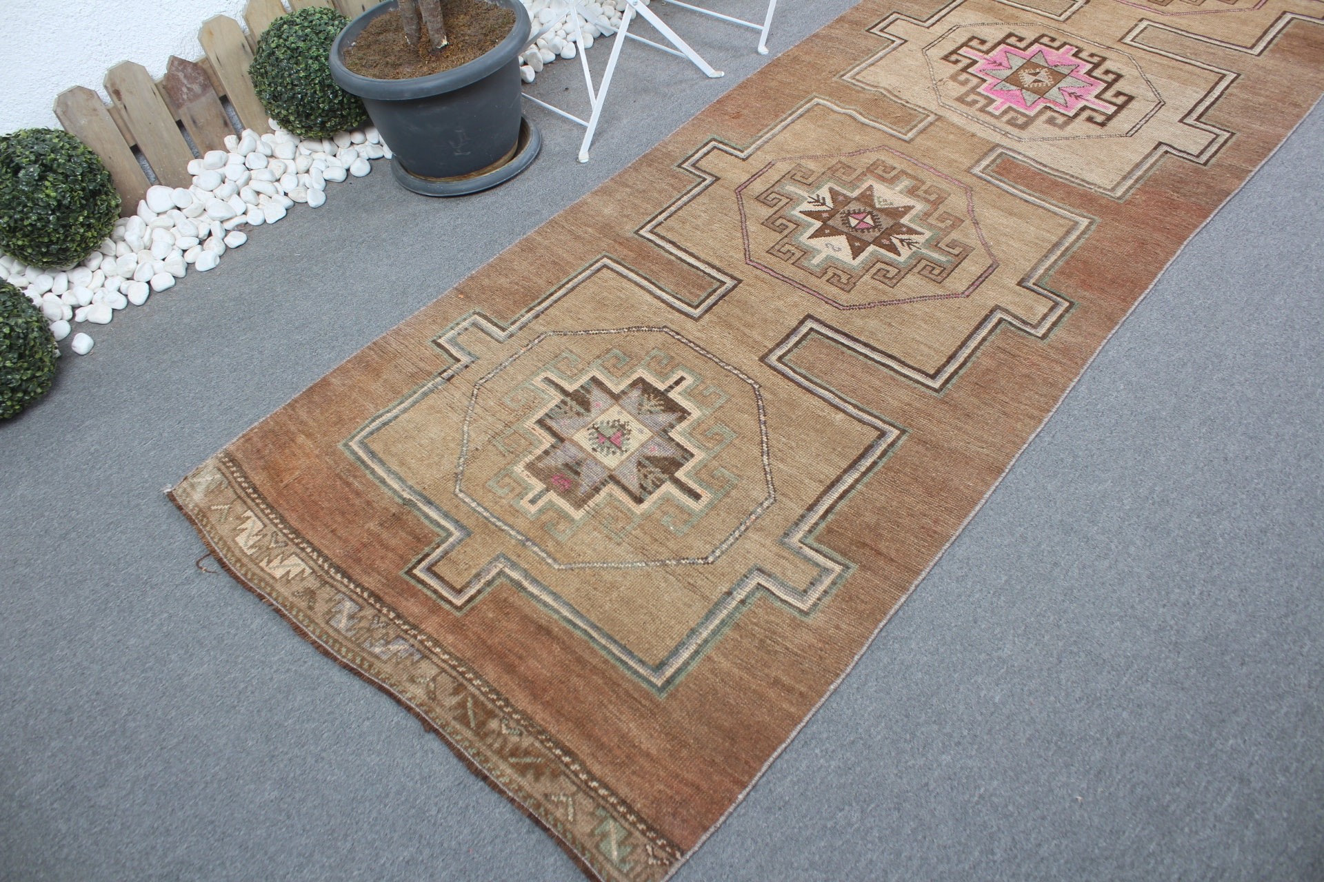 Bohemian Rug, Vintage Rug, Brown Cool Rug, Kitchen Rug, 3.5x11.9 ft Runner Rugs, Turkish Rug, Moroccan Rug, Rugs for Hallway, Wool Rug