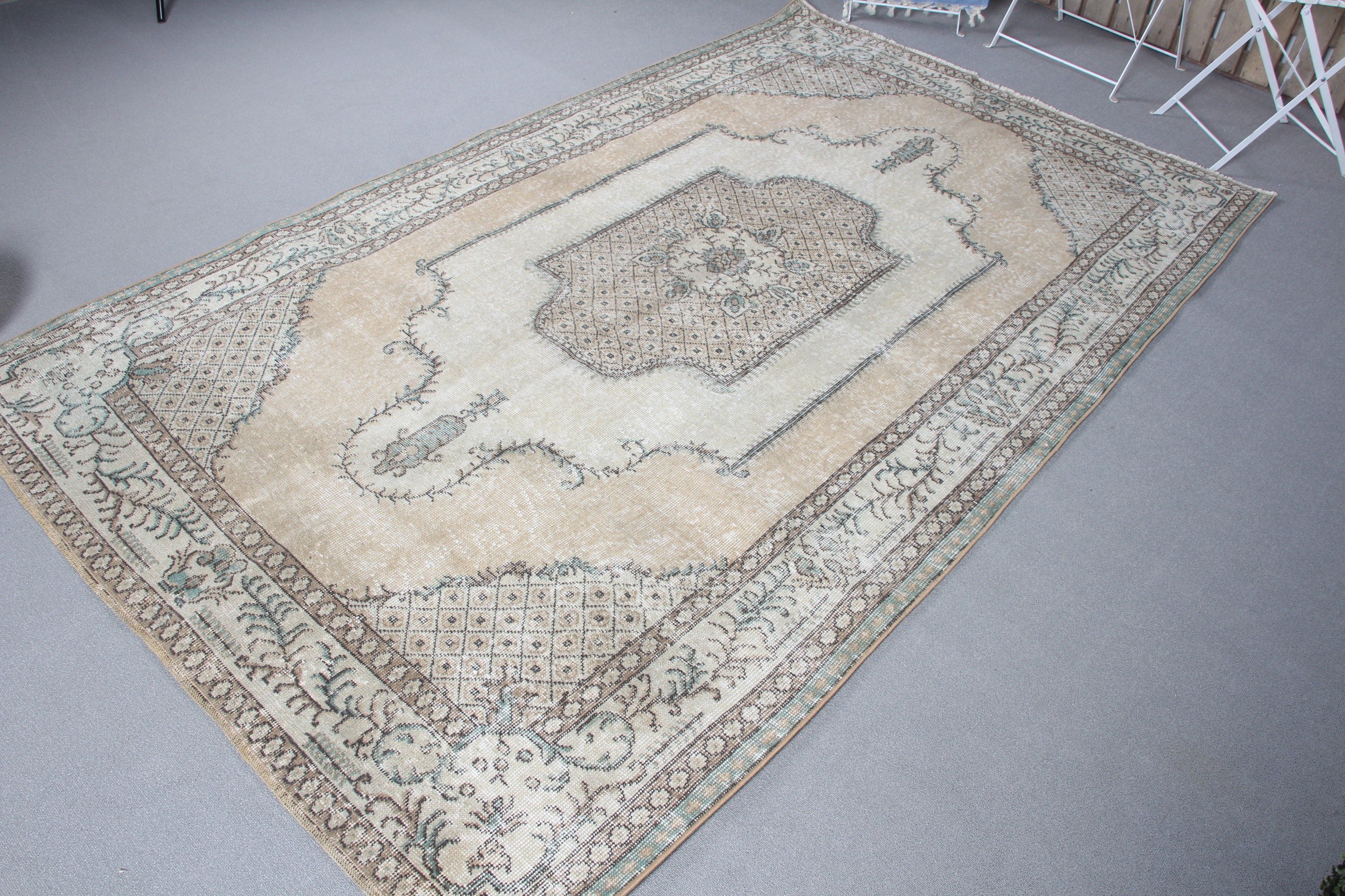 5.2x8.7 ft Large Rug, Salon Rugs, Vintage Rug, Moroccan Rug, Hand Knotted Rug, Turkish Rugs, Beige Oushak Rug, Cool Rugs, Dining Room Rug