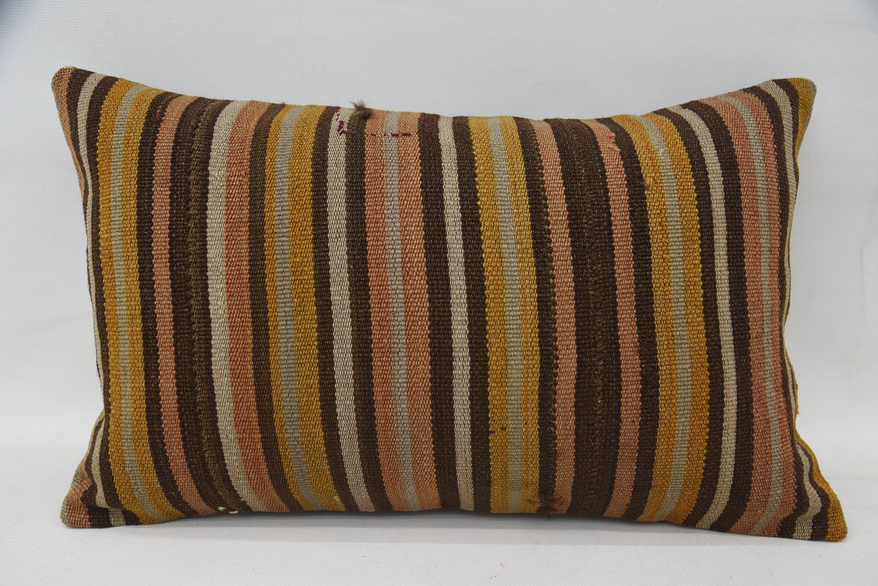 Turkish Bench Pillow, Kilim Cushion Sham, 12"x20" Brown Pillow Sham, Pillow for Sofa, Bed Cushion Cover, Interior Designer Pillow