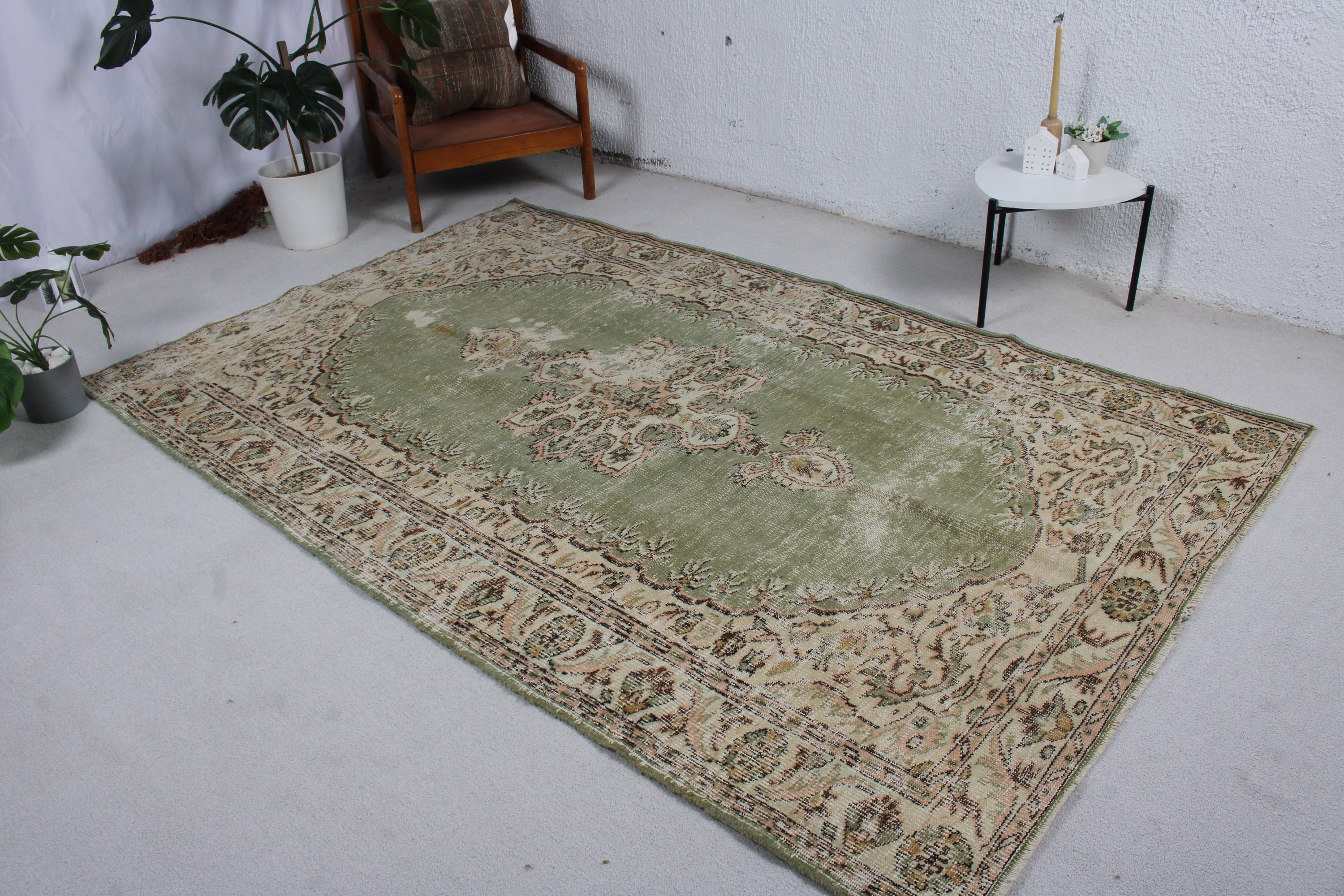 Büyük Oushak Halı, Büyük Oushak için Halılar, Yatak Odası Halısı, Vintage Halılar, Oushak Halıları, Türk Halıları, Kahverengi 5.6x8.7 ft Büyük Halılar