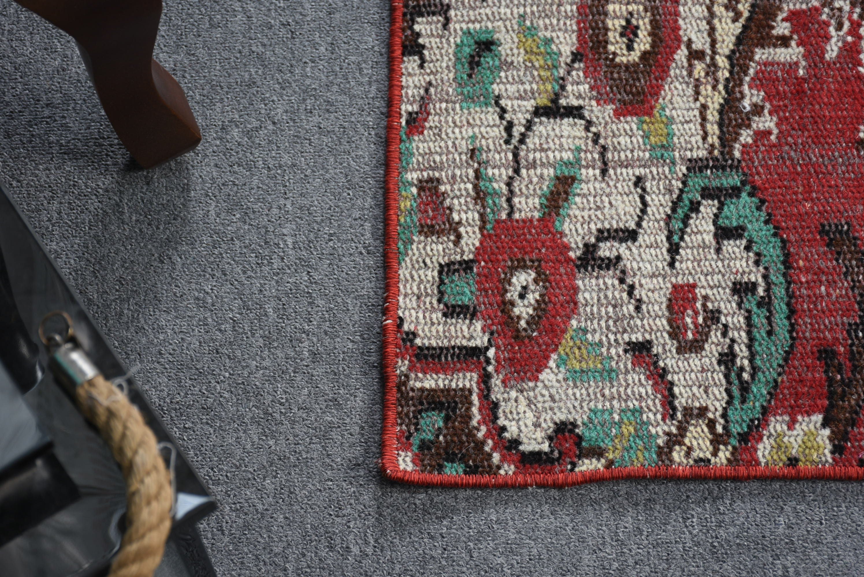 Pale Rug, Kitchen Rugs, Vintage Rug, Wool Rug, Turkish Rug, Rugs for Kitchen, Bedroom Rugs, 1.7x2.8 ft Small Rug, Oushak Rug, Red Cool Rug