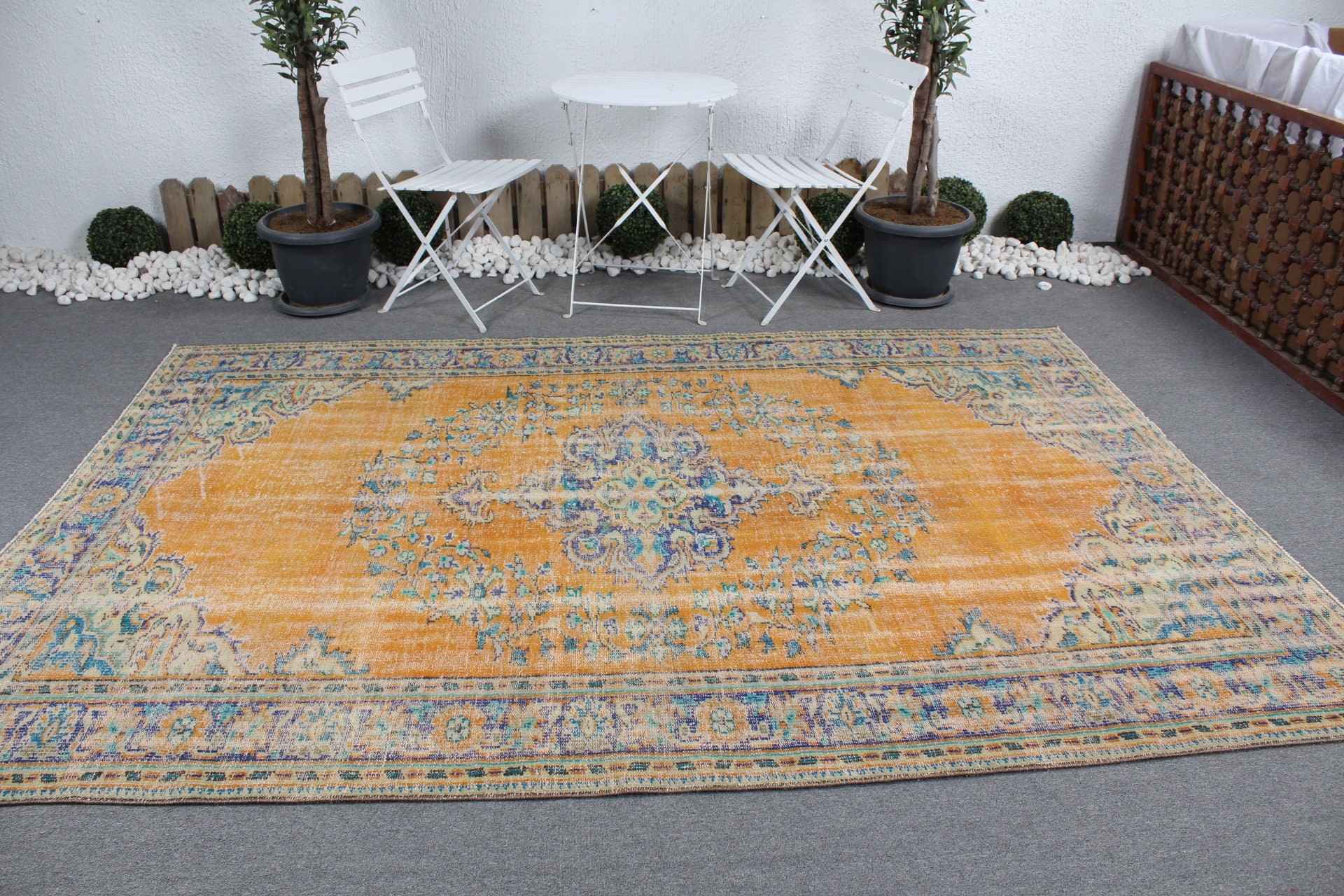 Vintage Rugs, Kitchen Rug, 6.3x9.4 ft Large Rugs, Turkish Rugs, Bedroom Rugs, Aztec Rug, Floor Rug, Yellow Home Decor Rug, Living Room Rugs