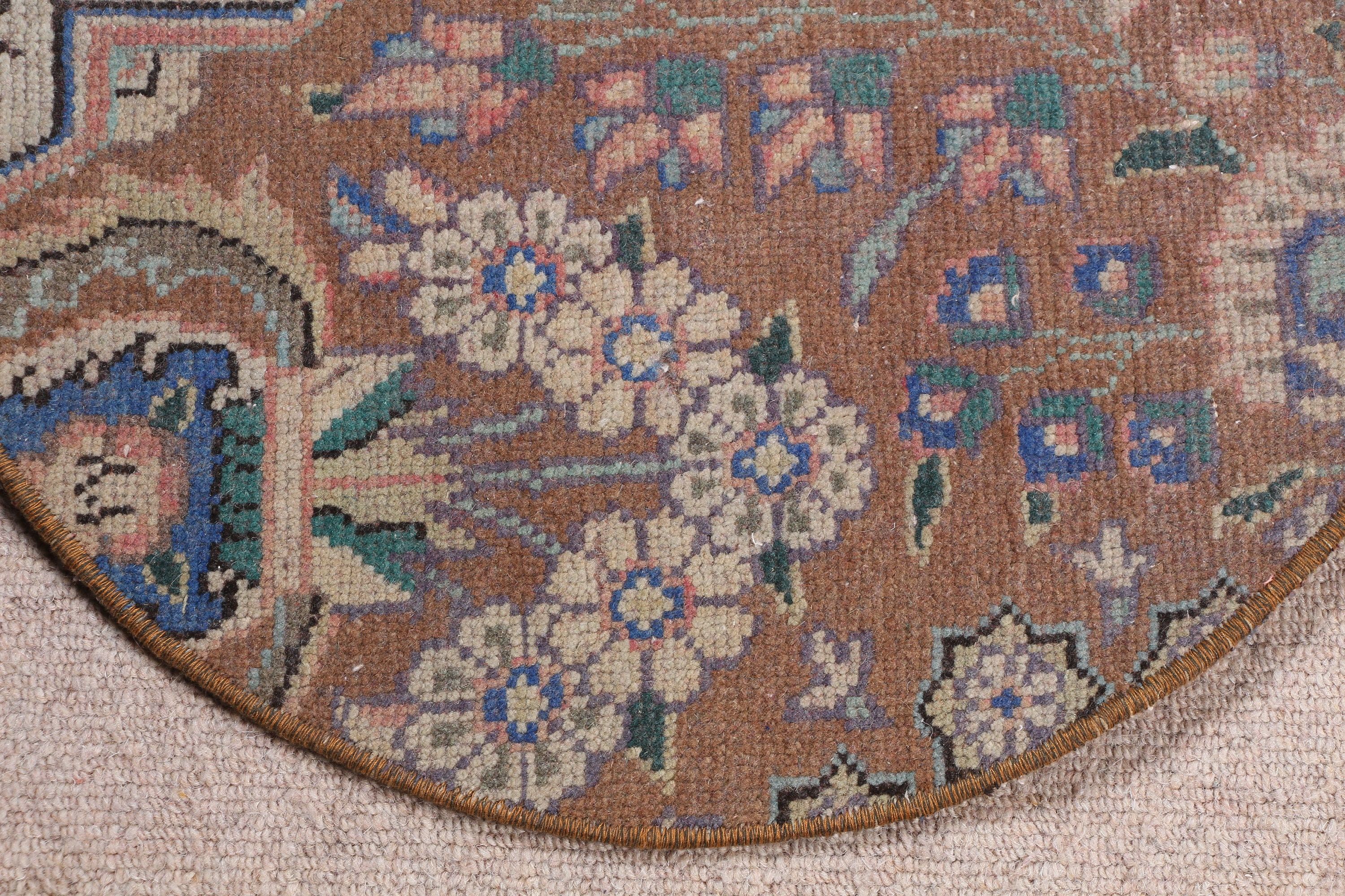 Vintage Rug, Door Mat Rug, 1.7x1.7 ft Small Rugs, Brown Oushak Rugs, Anatolian Rug, Rugs for Kitchen, Kitchen Rug, Turkish Rug, Entry Rugs