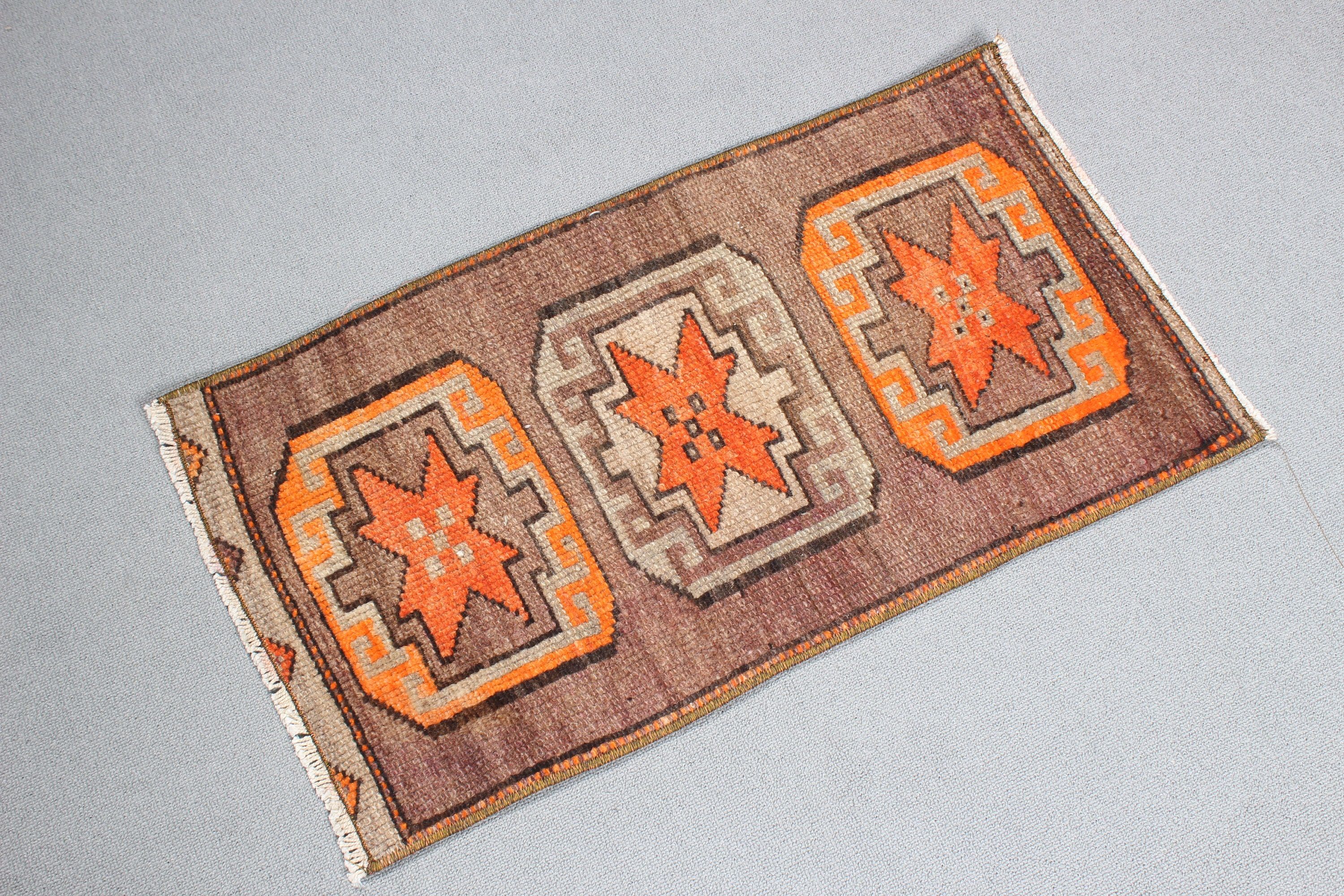 Wool Rug, Turkish Rugs, Vintage Rug, Moroccan Rugs, 1.3x2.4 ft Small Rugs, Aztec Rugs, Brown Home Decor Rug, Bathroom Rug, Kitchen Rug