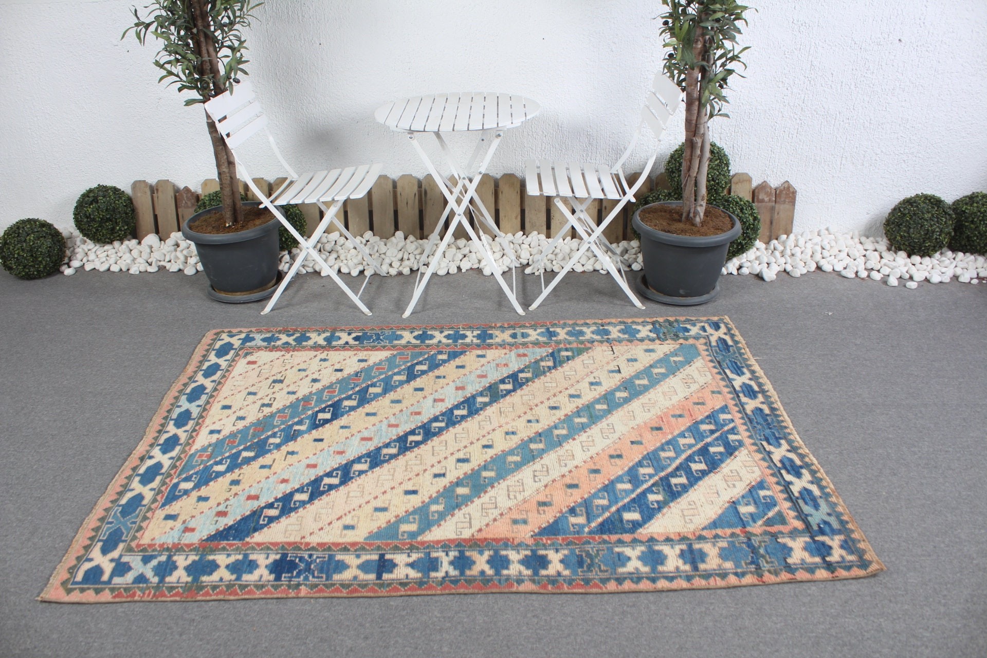 Oushak Rugs, Blue Kitchen Rug, Vintage Rug, Rugs for Dining Room, Dining Room Rugs, 4.4x6.3 ft Area Rug, Antique Rugs, Turkish Rugs