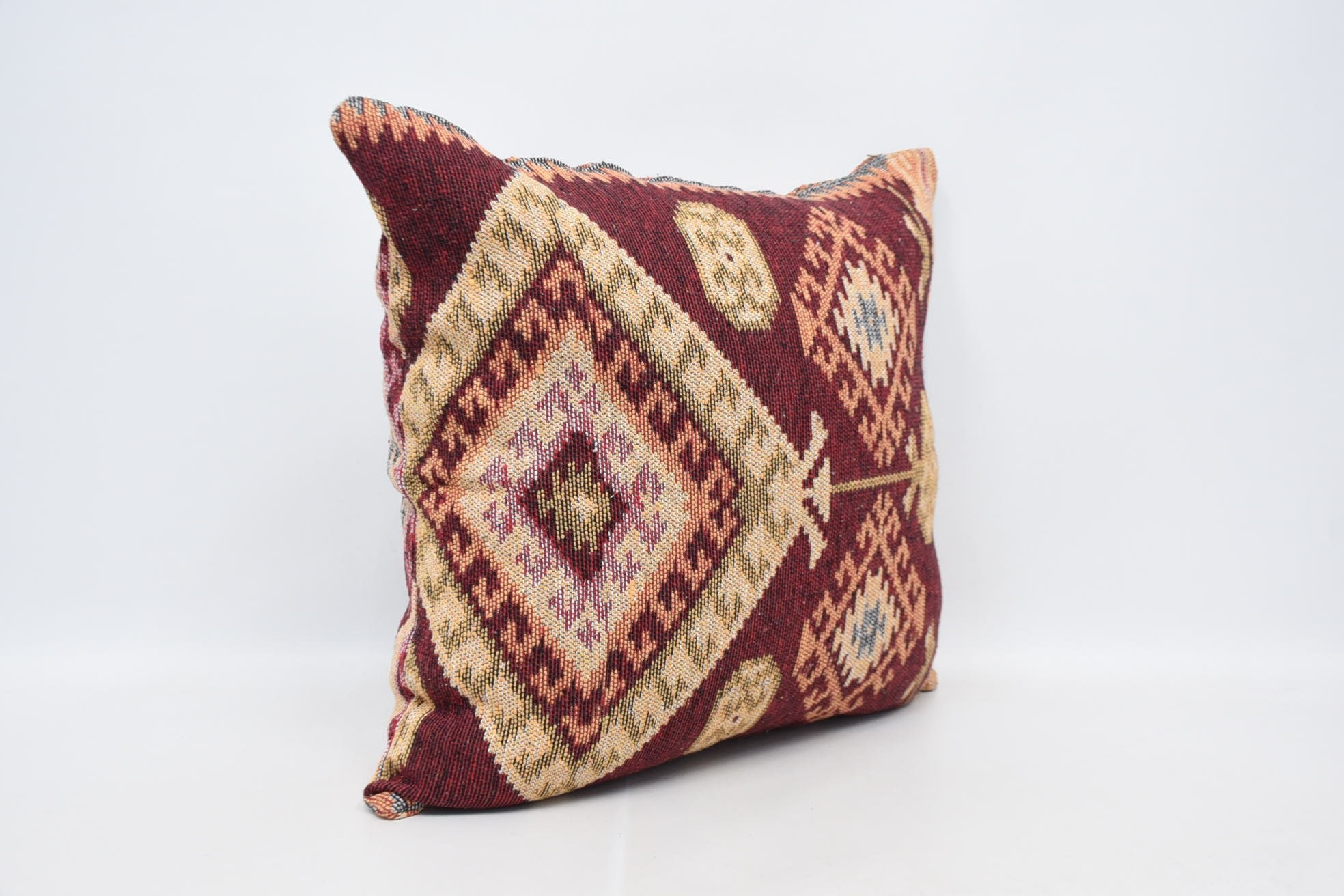 Ethnic Throw Cushion, Handmade Kilim Cushion, Kilim Cushion Sham, Vintage Kilim Throw Pillow, Decorative Pillow, 28"x28" Red Pillow