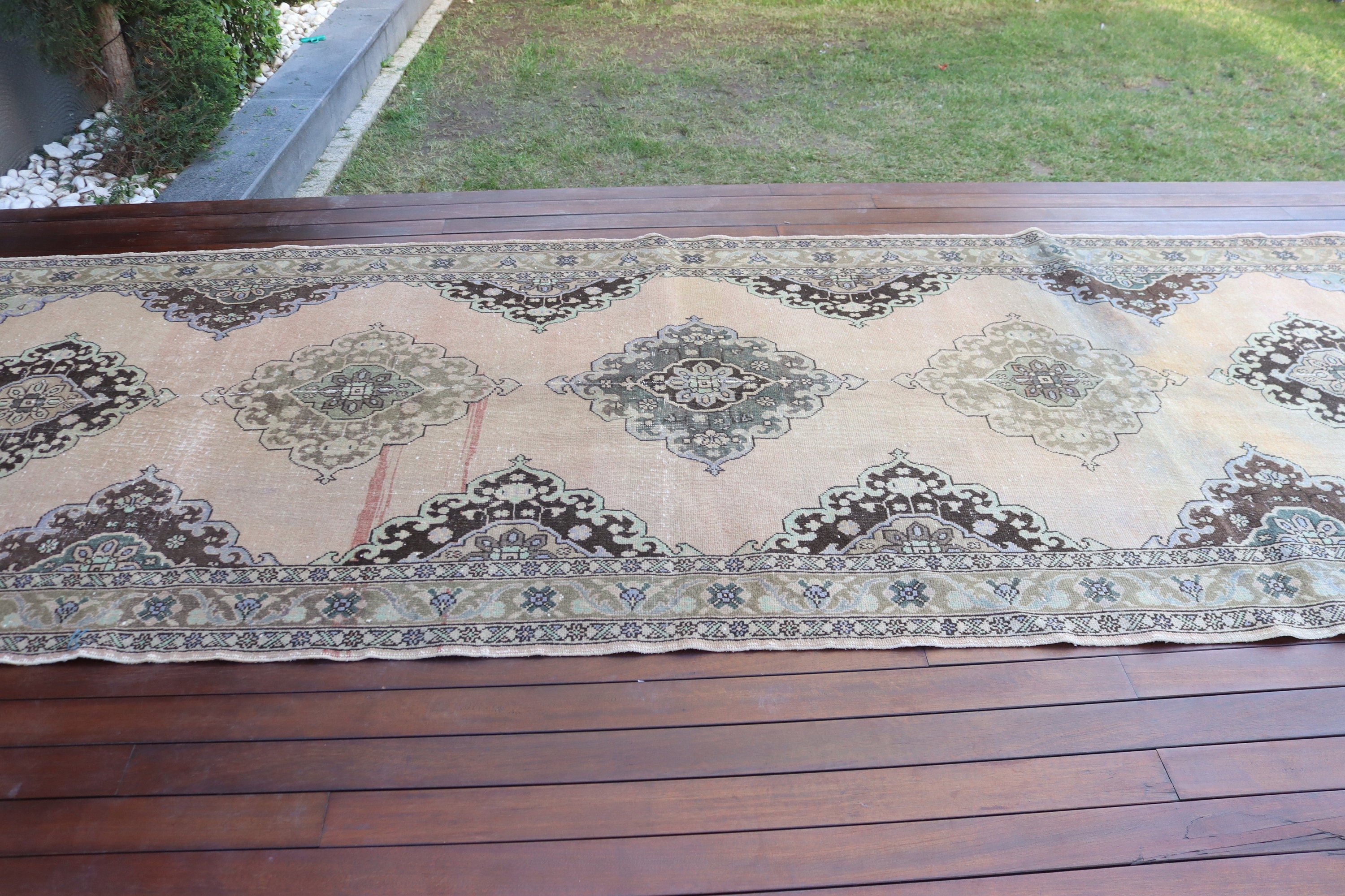 Mutfak Halısı, Vintage Yolluk Halıları, Yer Halıları, Oushak Halıları, 4,9x13,4 ft Runner Halıları, Vintage Halılar, Türk Halıları, Bej Yün Halılar, Tribal Halı