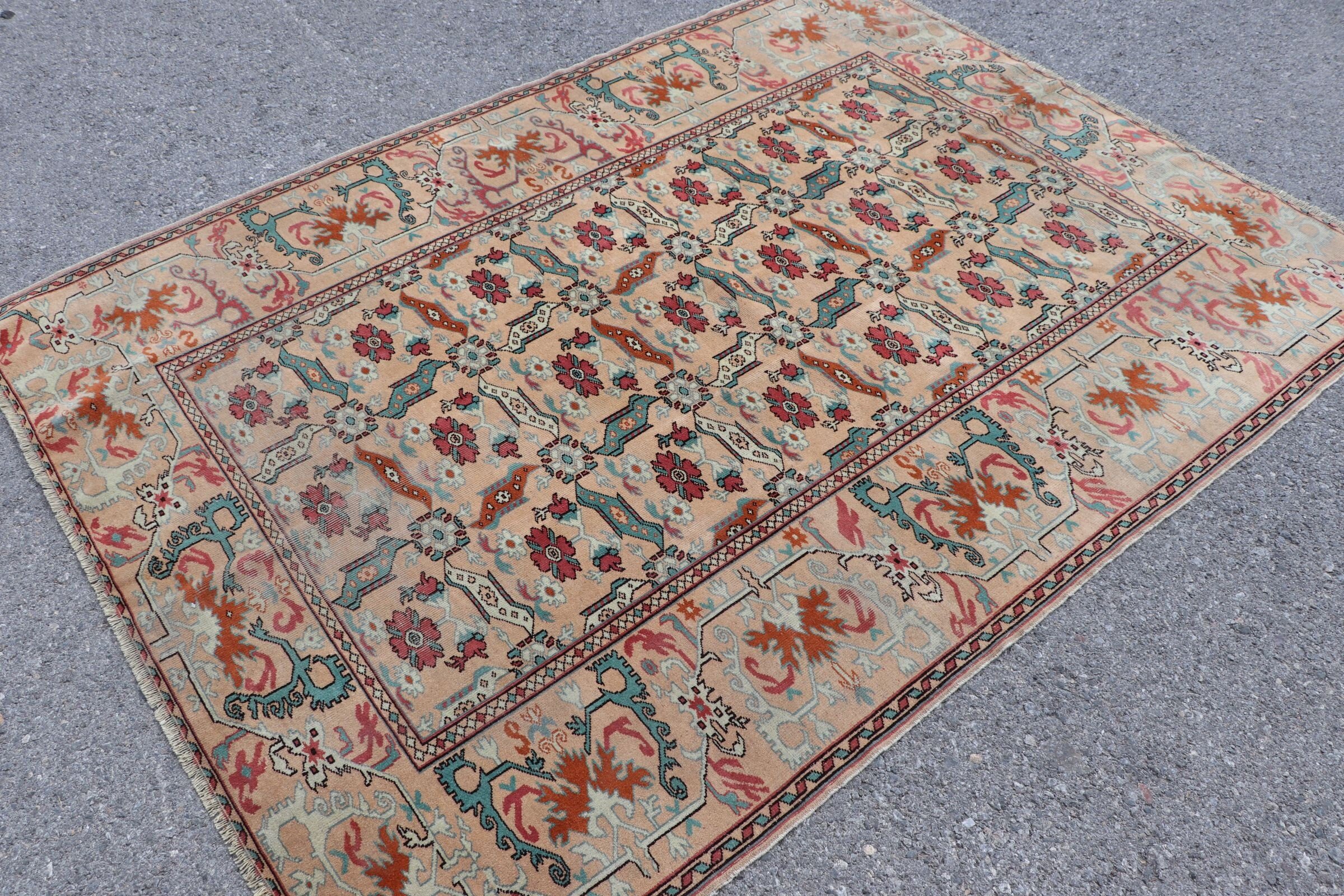 Rugs for Area, Kitchen Rug, Living Room Rug, Turkish Rug, Beige Oushak Rugs, Vintage Rug, 5.2x7 ft Area Rug, Nursery Rug, Antique Rugs