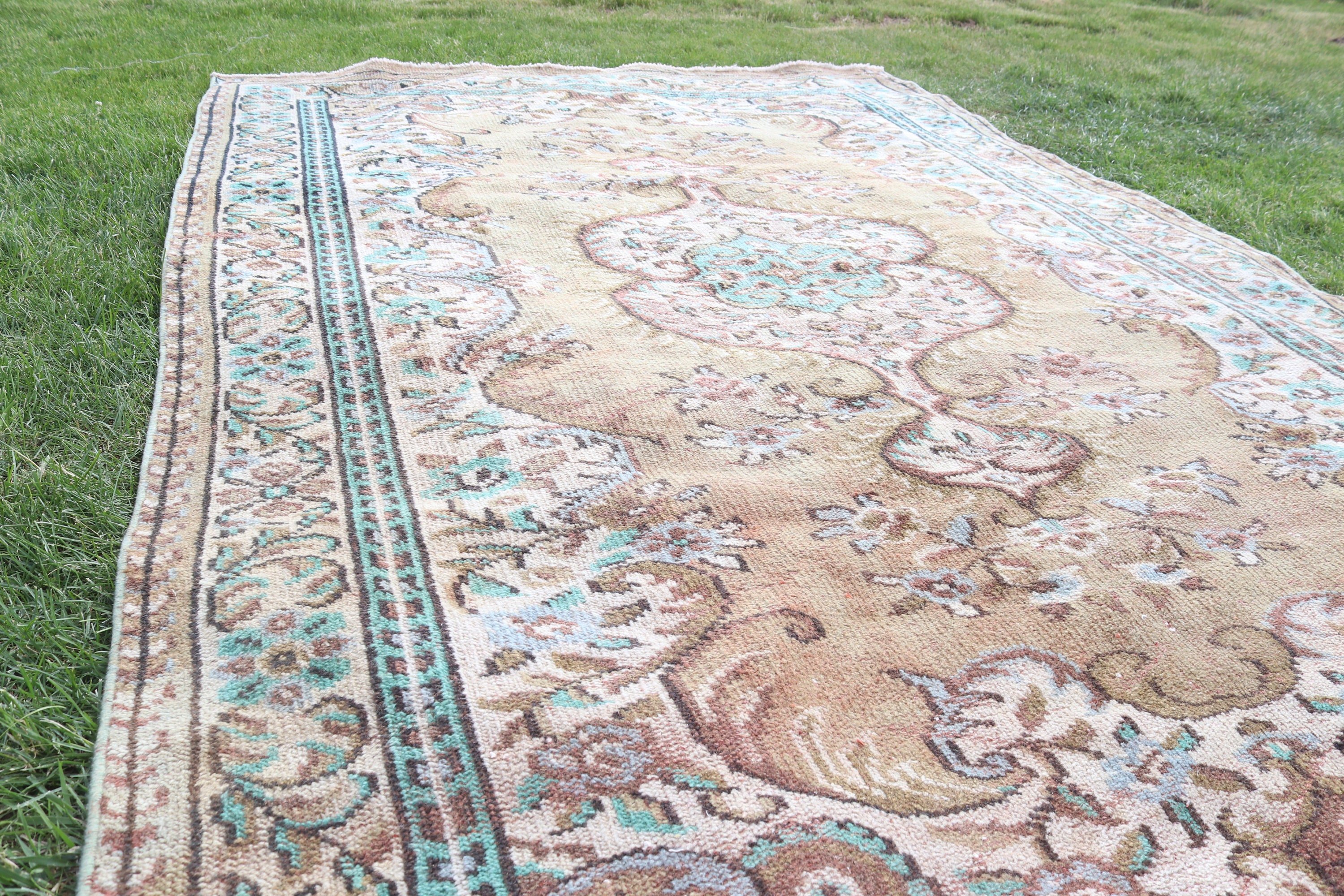 Ev Dekor Halısı, Vintage Halı, Oturma Odası Halısı, 5.9x9.2 ft Büyük Halılar, Bej Anadolu Halıları, Mutfak Halıları, Türk Halıları, Yatak Odası Halısı