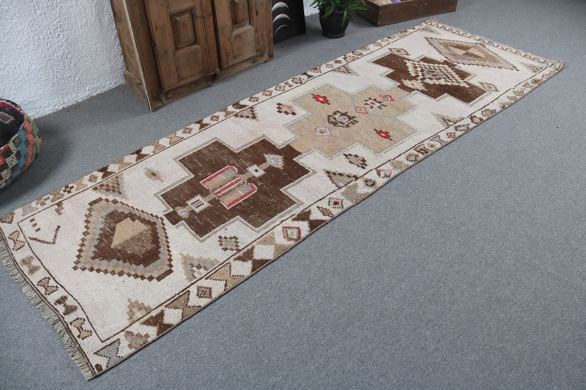 Stair Rug, Vintage Rugs, 3.1x9.9 ft Runner Rug, Turkish Rug, Beige Modern Rug, Corridor Rugs, Rugs for Stair, Antique Rug