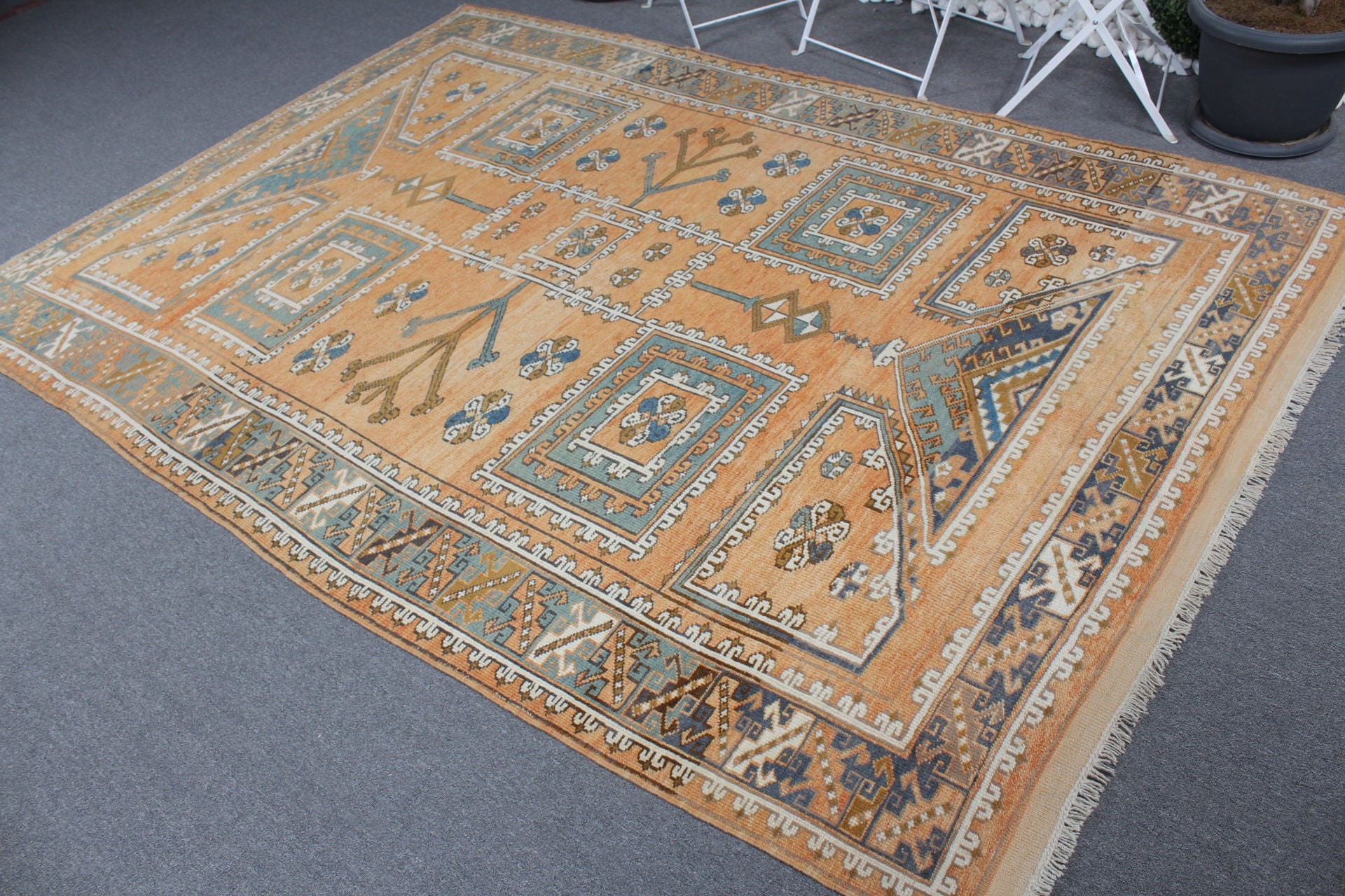 Turkish Rugs, Salon Rug, Rugs for Bedroom, Moroccan Rug, Orange Kitchen Rug, 6.4x9 ft Large Rug, Vintage Rug, Bedroom Rug, Floor Rug