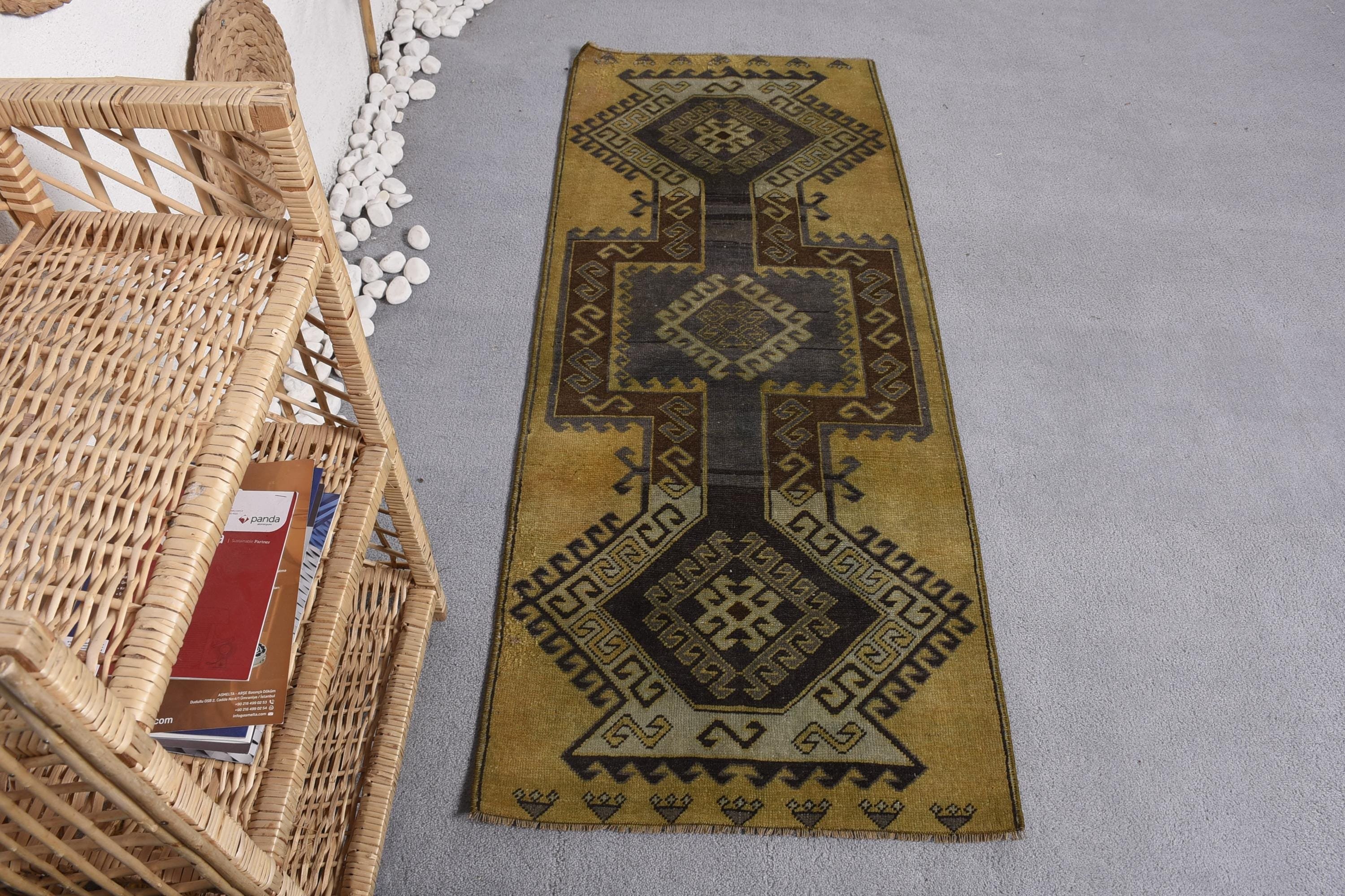 Luxury Rug, Statement Rugs, Vintage Rug, Corridor Rugs, Yellow  2.2x5.6 ft Runner Rug, Turkish Rug, Rugs for Kitchen