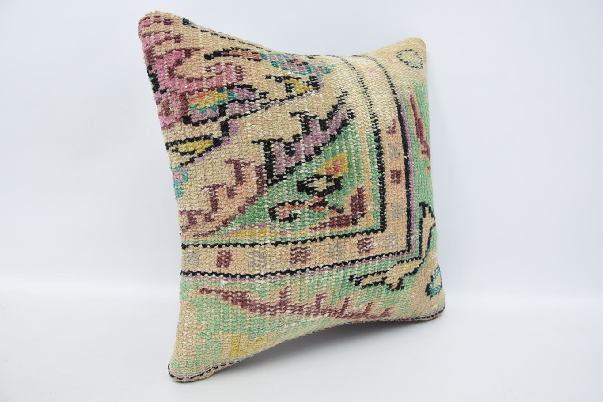 Pillow for Couch, 16"x16" Beige Pillow Sham, Pastel Cushion Case, Vintage Pillow, Accent Cushion, Farmhouse Pillow, Boho Pillow Sham Cover