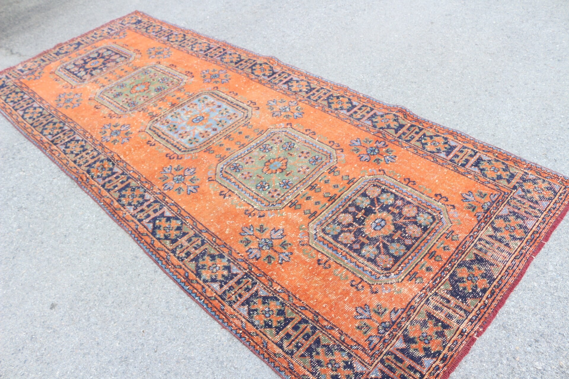 Koridor Halıları, Türk Halıları, Koridor Halısı, Turuncu Yün Halı, Yatak Odası Halıları, 4.4x11 ft Runner Halısı, Oryantal Halılar, Doğal Halı, Vintage Halı