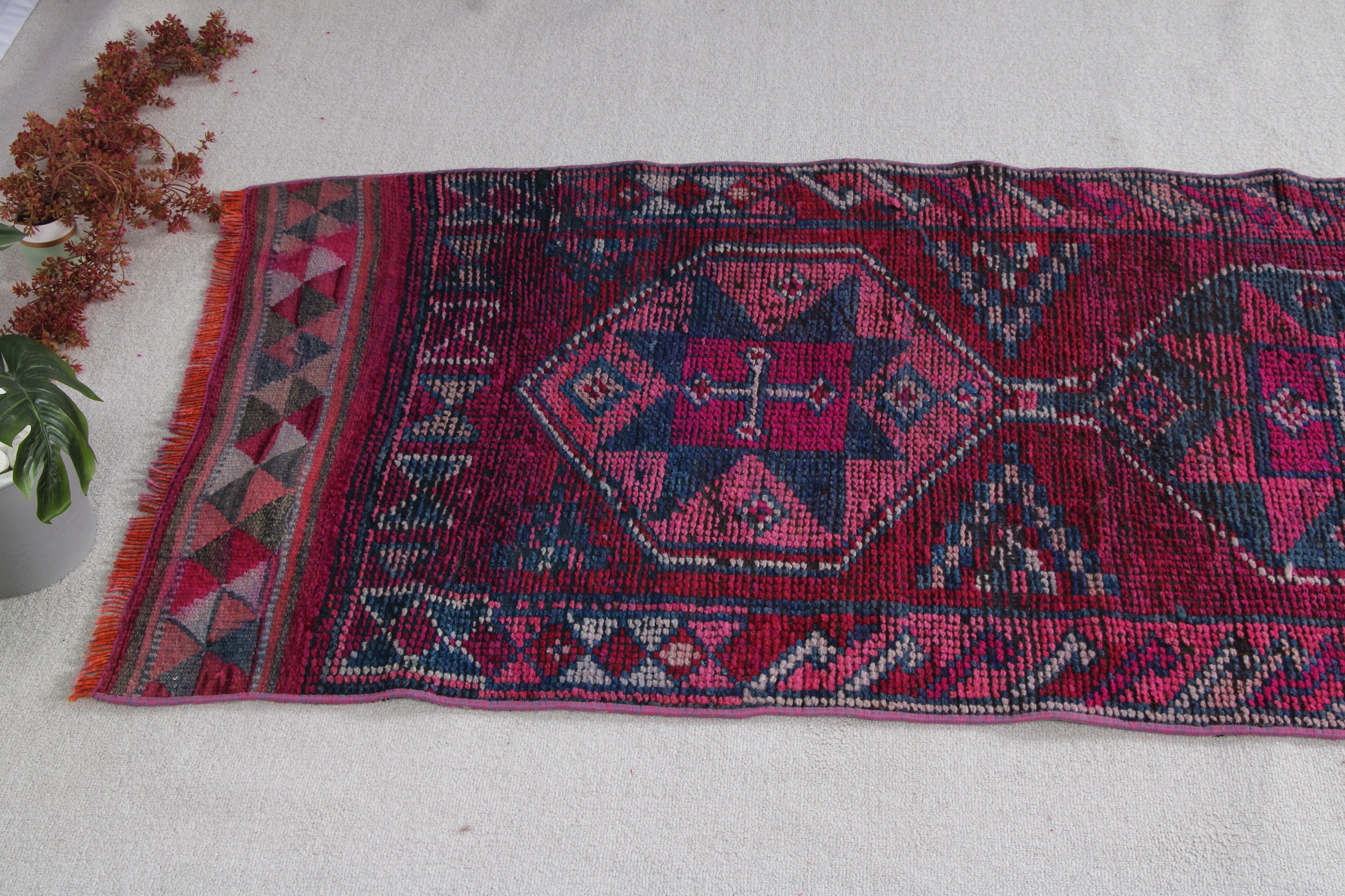 Yün Halı, Geometrik Halılar, Mor Ev Dekorasyonu Halısı, 2.8x10.5 ft Runner Halıları, Mutfak Halıları, Koridor Halıları, Vintage Halılar, Türk Halıları