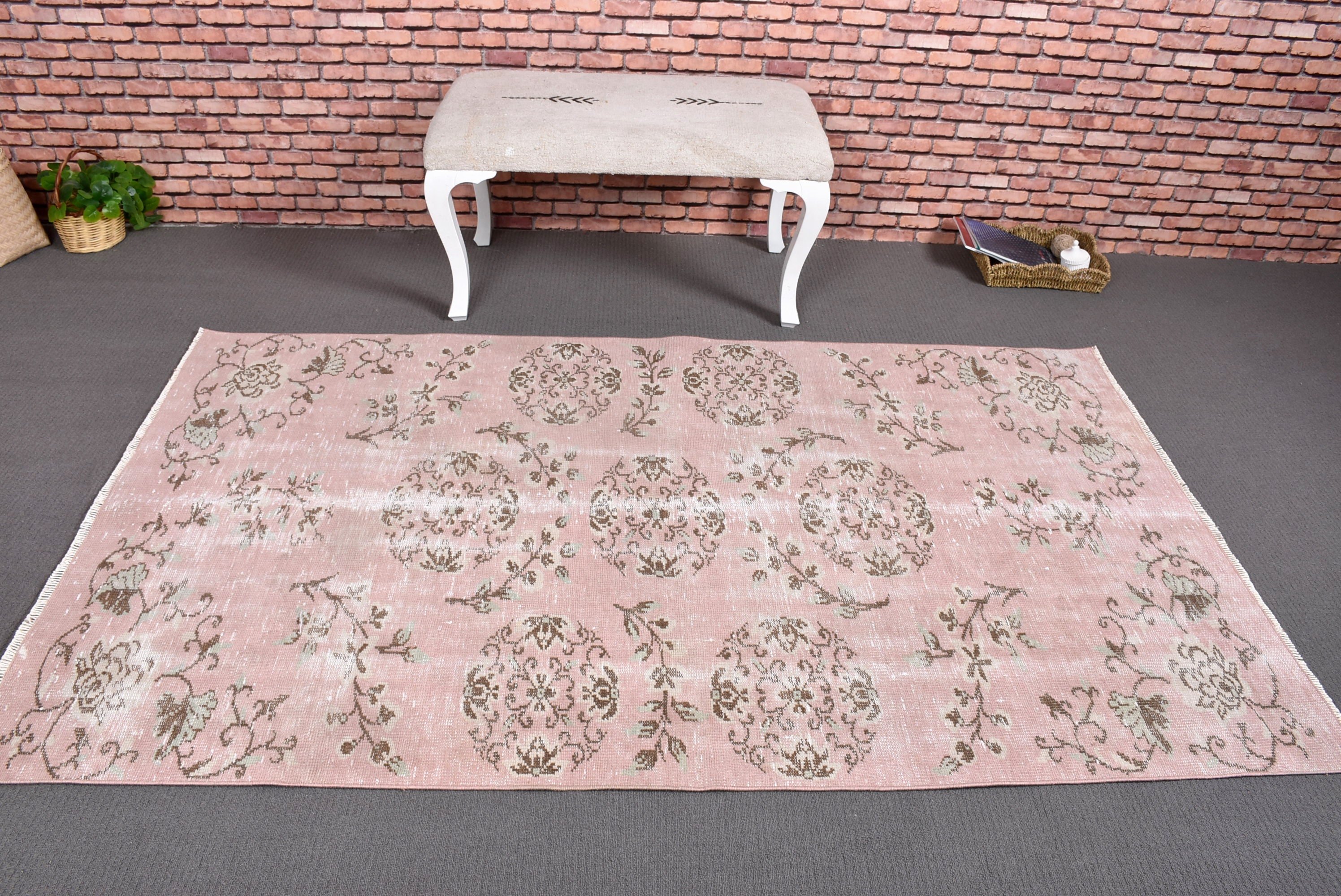 Floor Rugs, Turkish Rug, Vintage Rugs, Pink Boho Rugs, 4.1x7.1 ft Area Rugs, Rugs for Living Room, Turkey Rugs, Kitchen Rug, Moroccan Rugs