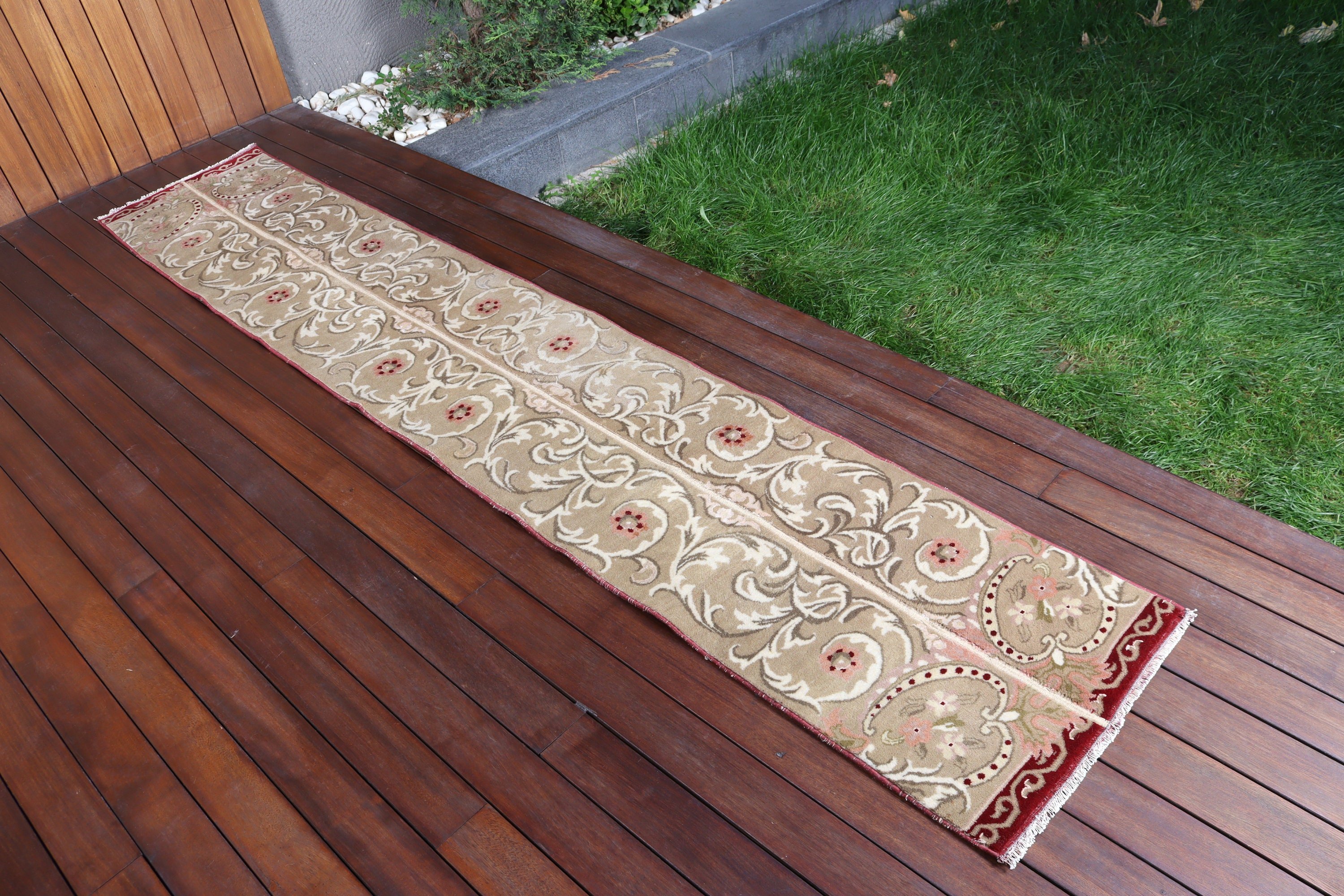 Kahverengi Açıklama Halıları, Vintage Yolluk Halısı, 1.6x9 ft Yolluk Halıları, Vintage Halı, Antika Halı, Mutfak Halıları, Türk Halısı, El Dokuma Halı