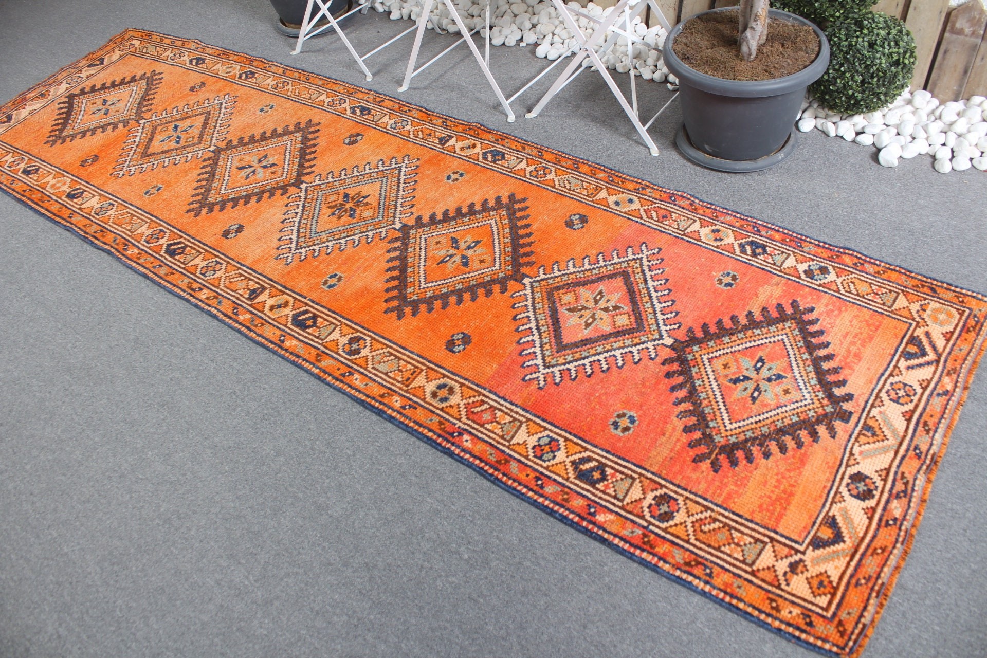 Kitchen Rugs, Home Decor Rug, Stair Rug, Vintage Rug, Orange Anatolian Rug, 3.1x10.5 ft Runner Rug, Bright Rugs, Oushak Rug, Turkish Rug