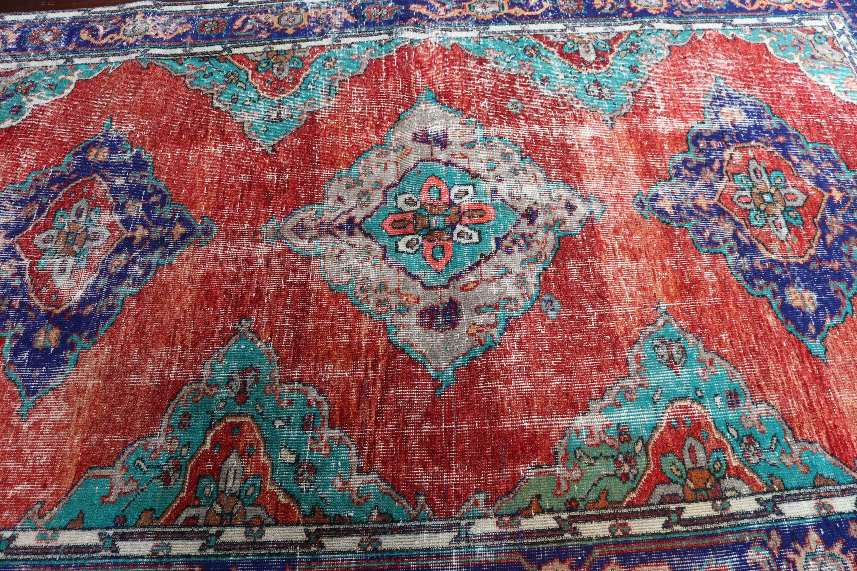 5.6x9.2 ft Büyük Halı, Yer Halısı, Boho Halısı, Büyük Oushak Halısı, Kırmızı El Dokuma Halıları, Vintage Halı, Oturma Odası Halıları, Türk Halısı, Açıklama Halıları