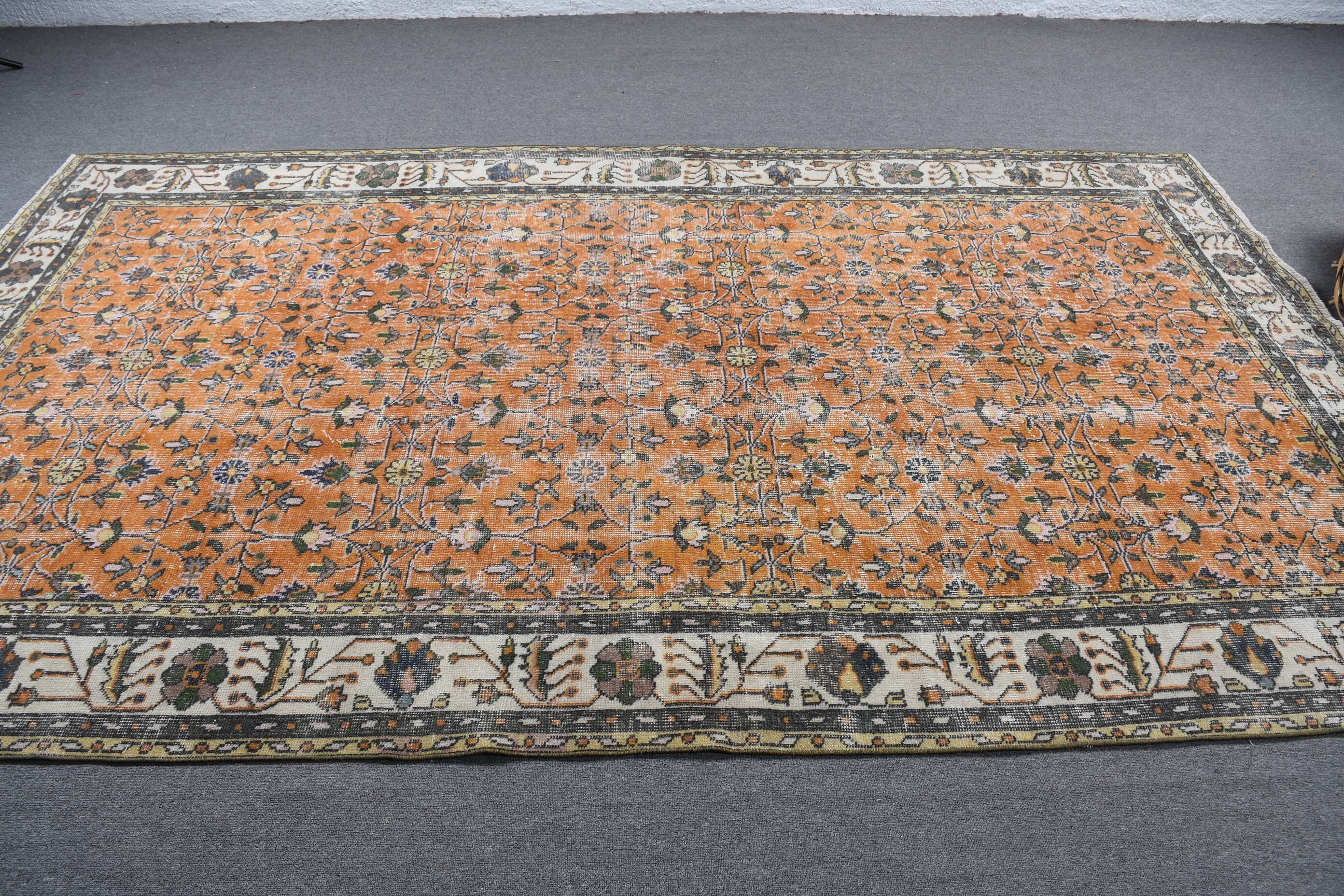 Vintage Halı, Türk Halısı, Bohem Halıları, Oryantal Halı, Yemek Odası Halıları, Salon Halıları, Turuncu Mutfak Halısı, 6.3x10.3 ft Büyük Halı, Antika Halı