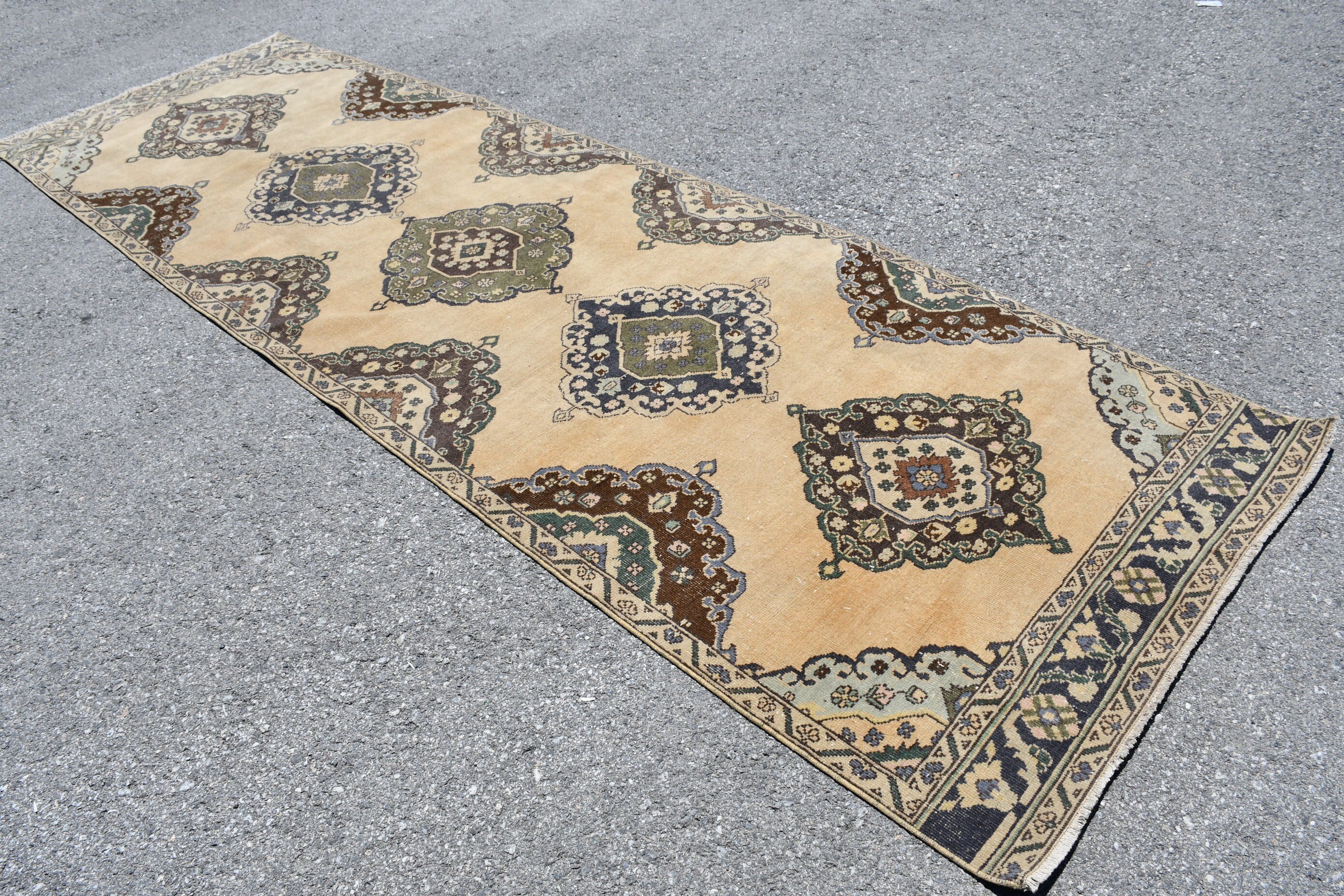Pastel Rugs, Turkish Rugs, Oriental Rug, Vintage Rug, Hallway Rug, Beige Floor Rug, Bedroom Rug, 3.7x11.9 ft Runner Rug, Rugs for Corridor
