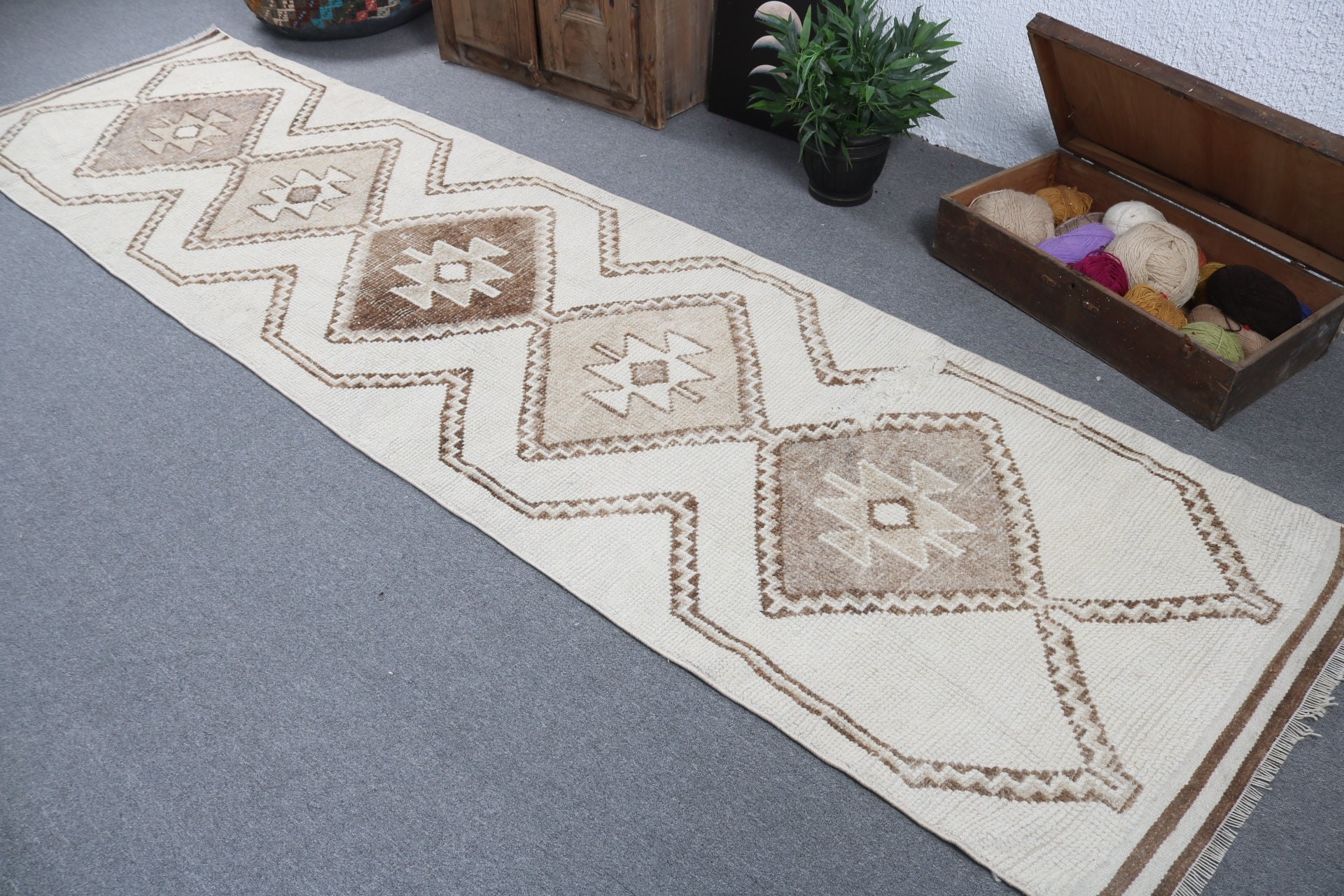 Corridor Rugs, Luxury Rug, Geometric Rug, Vintage Rug, Vintage Runner Rugs, Beige Flatweave Rug, Turkish Rug, 3.1x11.8 ft Runner Rugs