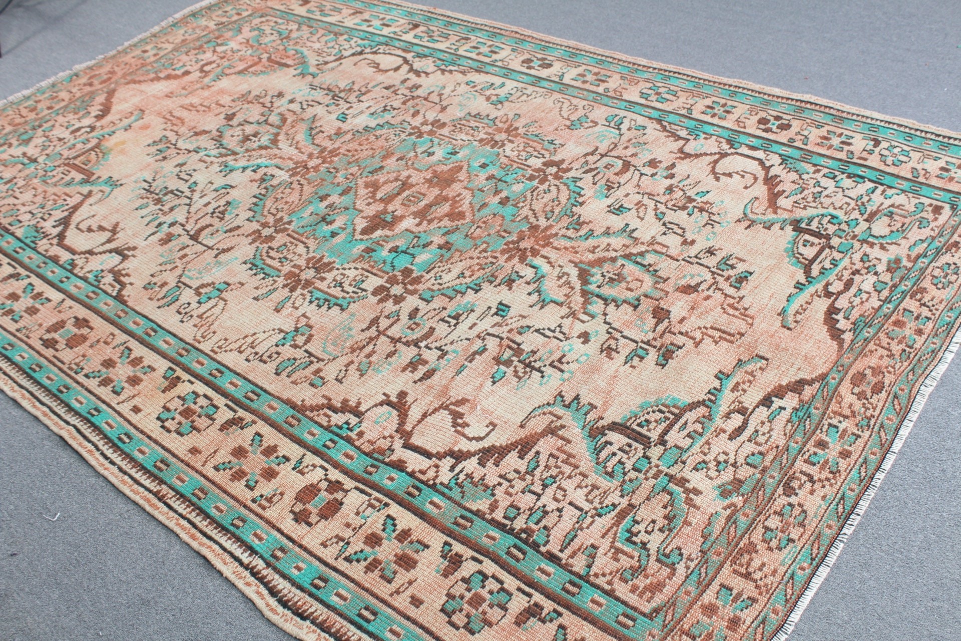 Ev Dekorasyonu Halıları, Mutfak Halıları, Türk Halıları, 6.6x9.2 ft Büyük Halı, Salon Halısı, Bohem Halısı, Vintage Halı, Yatak Odası Halıları, Kahverengi Antika Halılar