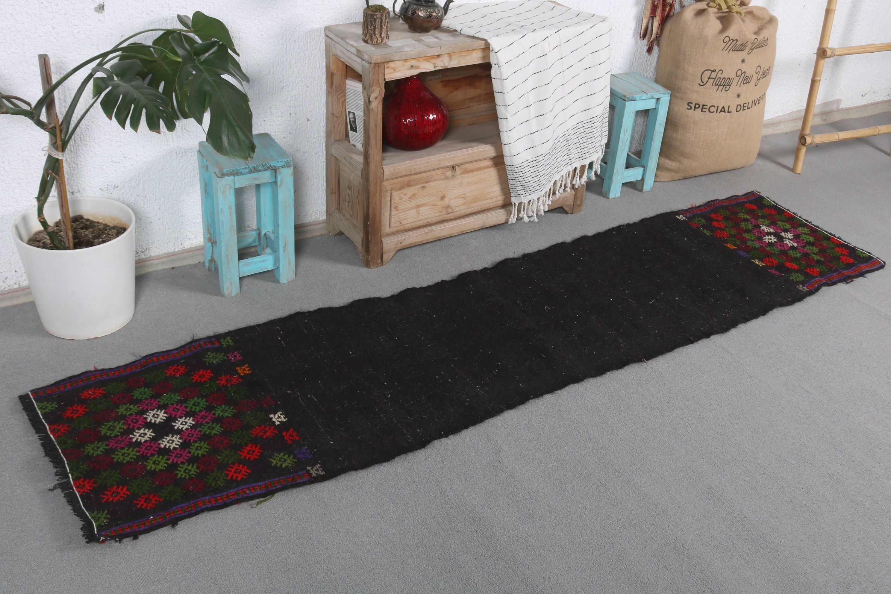 Corridor Rug, Vintage Rug, Kilim, Aztec Rug, Antique Rugs, Black Kitchen Rug, 1.8x8 ft Runner Rug, Cool Rug, Turkish Rug, Rugs for Stair