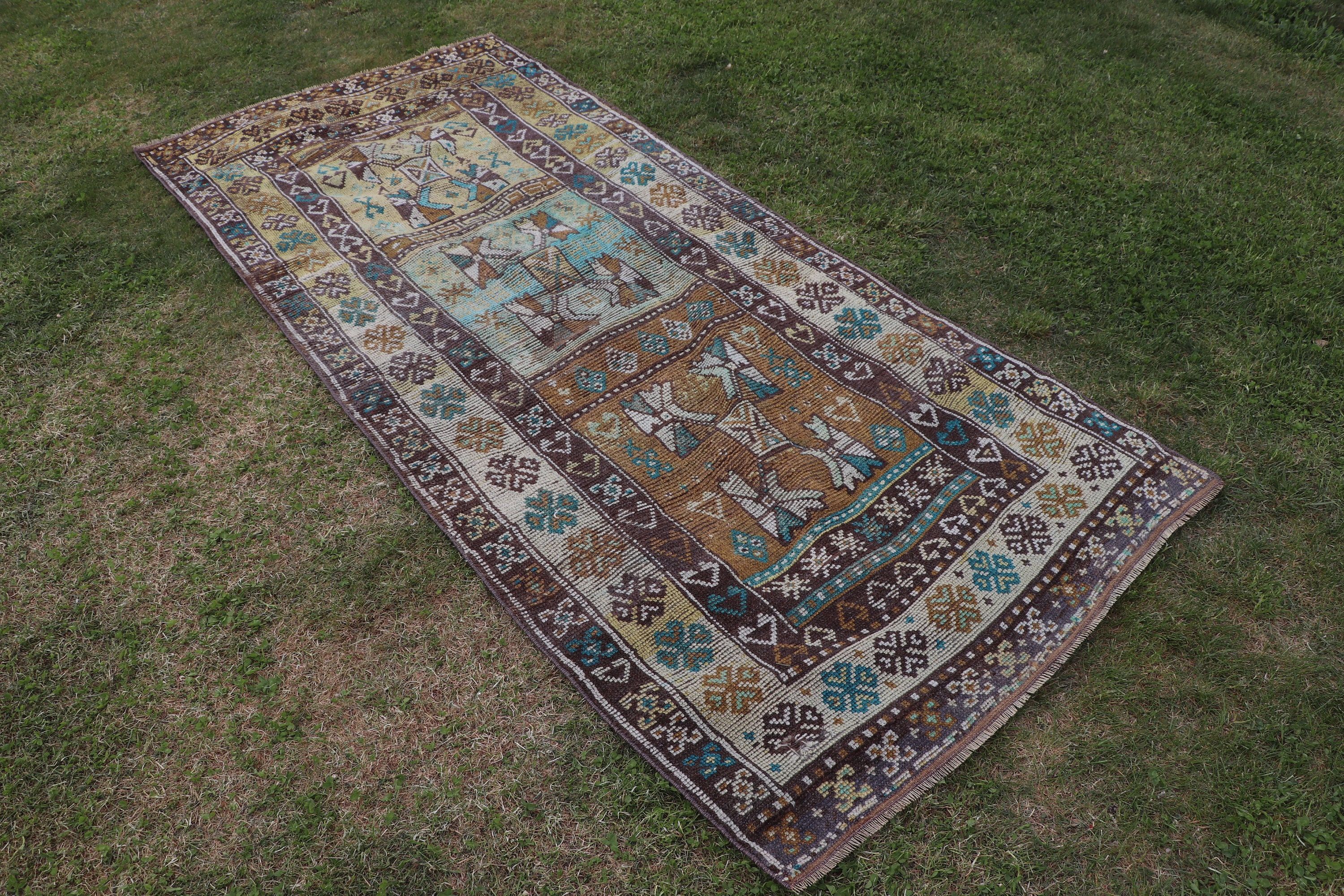 3.1x7.5 ft Accent Rugs, Turkish Rugs, Modern Rugs, Bronze Neutral Rug, Moroccan Rugs, Vintage Accent Rugs, Vintage Rug, Bedroom Rug