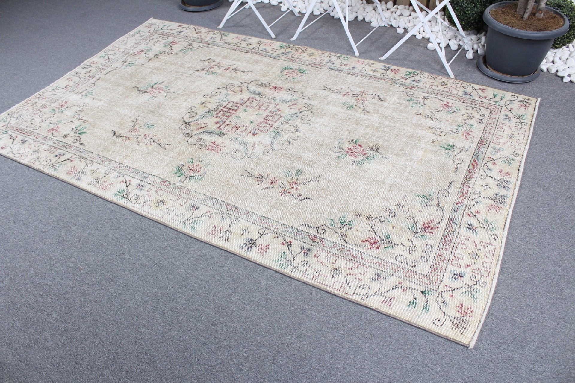 Cool Rug, Beige Antique Rug, Vintage Rugs, Turkish Rug, Eclectic Rugs, Wool Rugs, Living Room Rug, Dining Room Rugs, 5x8.1 ft Large Rug