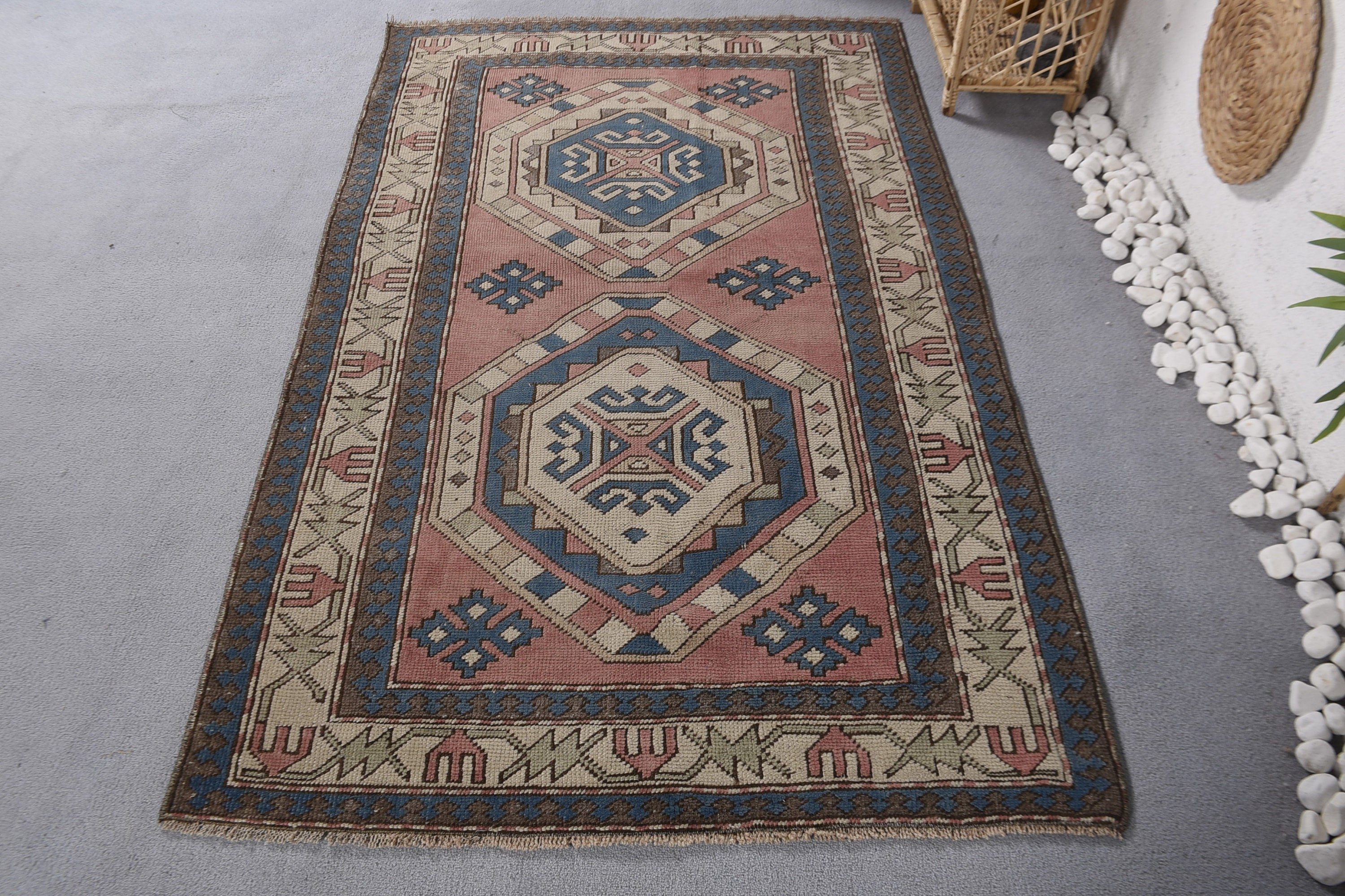 Vintage Rug, Oriental Rug, Dining Room Rug, Blue Geometric Rugs, Floor Rugs, Neutral Rug, Office Rugs, 3.9x6.3 ft Area Rug, Turkish Rug