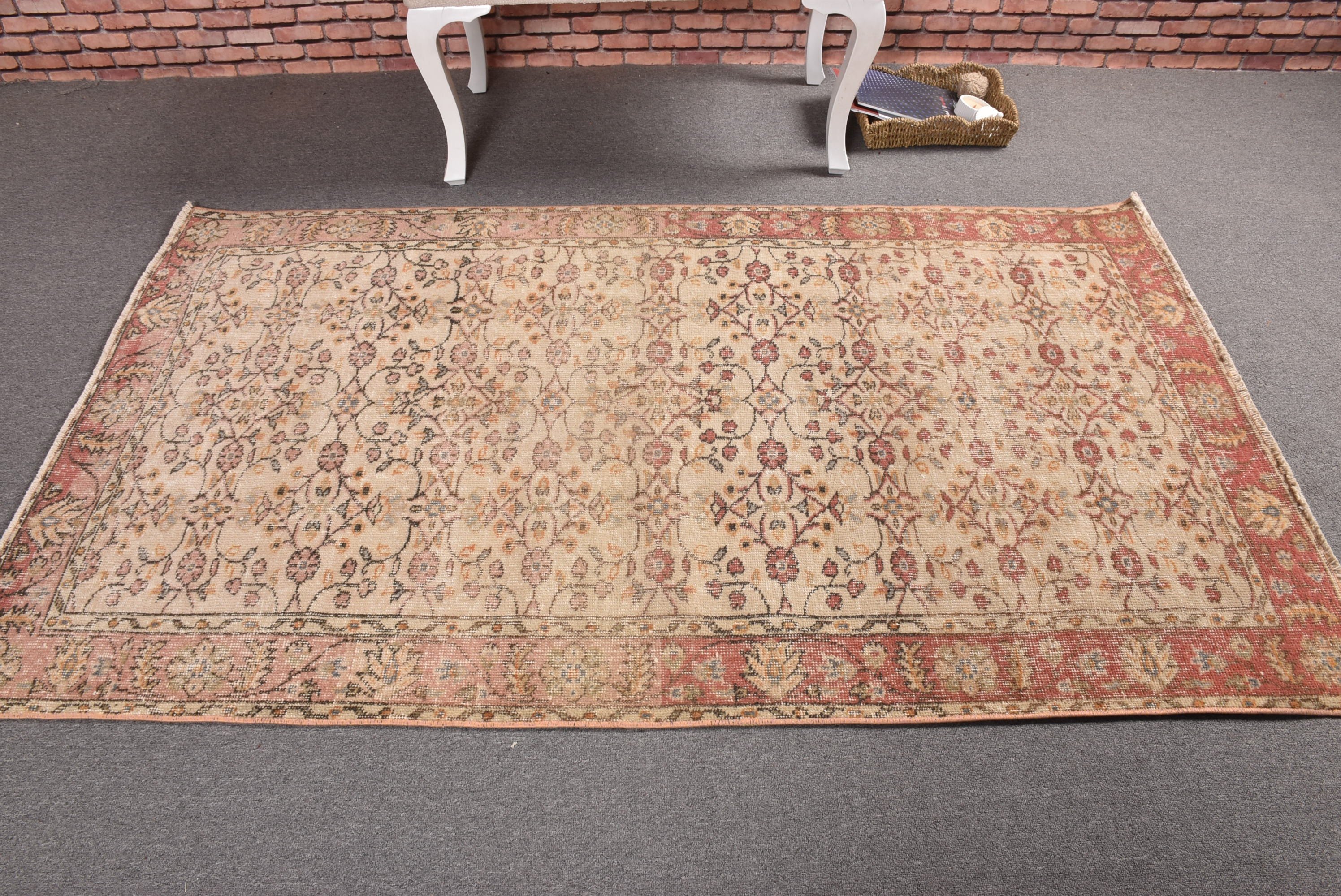 Turkish Rug, Vintage Rugs, Office Rugs, Indoor Rug, Bedroom Rugs, 3.9x6.5 ft Area Rug, Modern Rugs, Living Room Rugs, Beige Home Decor Rug