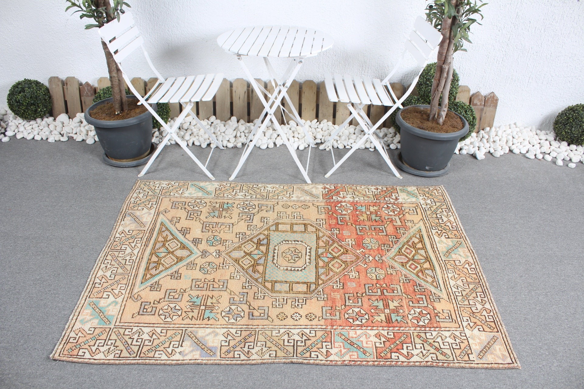 Giriş Halısı, Vintage Halı, Oushak Halıları, Fas Halıları, Yatak Odası Halıları, Mutfak Halıları, 4x5.3 ft Accent Halı, Bej Yatak Odası Halısı, Türk Halıları