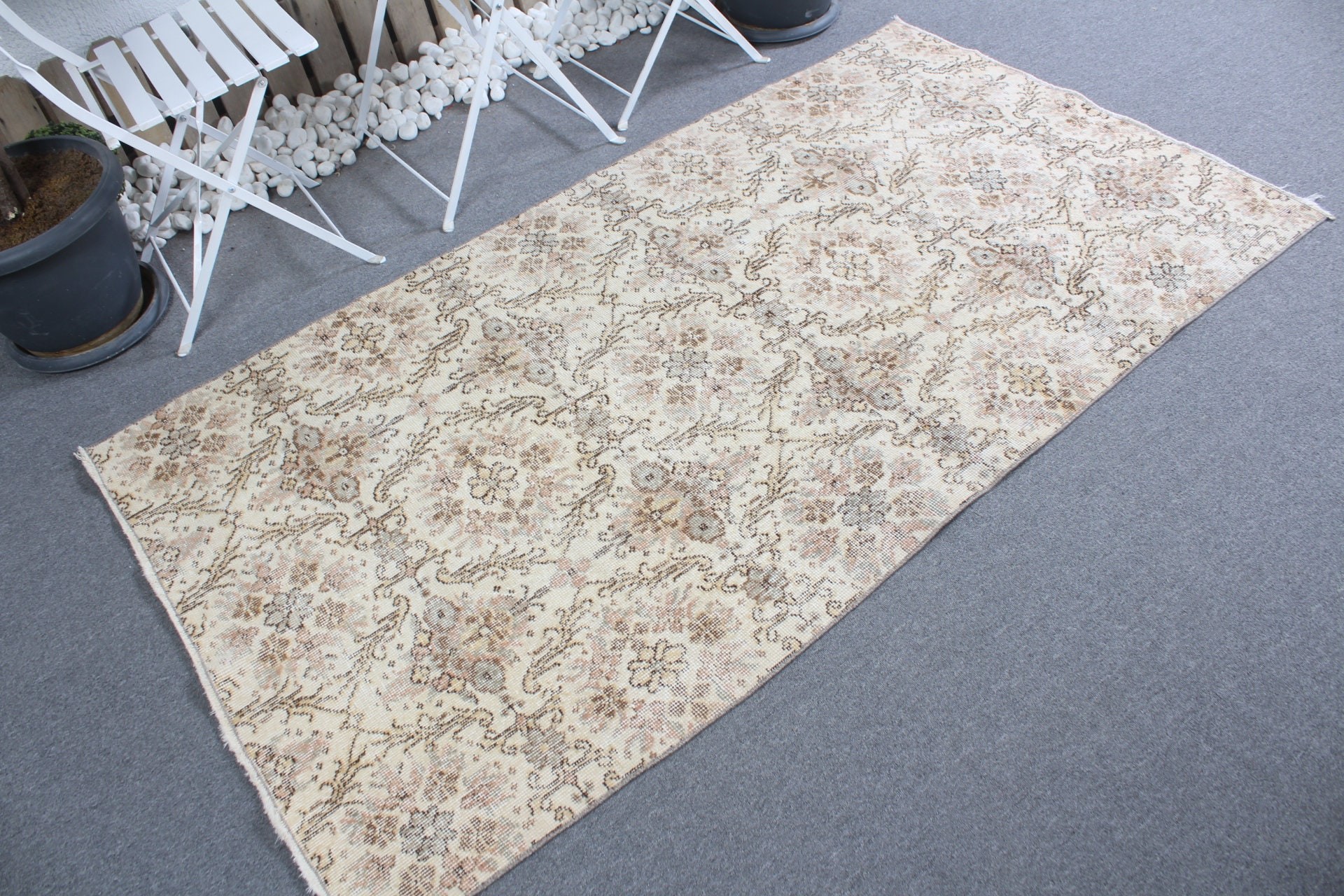 3.7x6.8 ft Area Rug, Turkish Rug, Rugs for Nursery, Wool Rug, Vintage Rug, Dining Room Rug, Beige Cool Rug, Floor Rug, Anatolian Rug