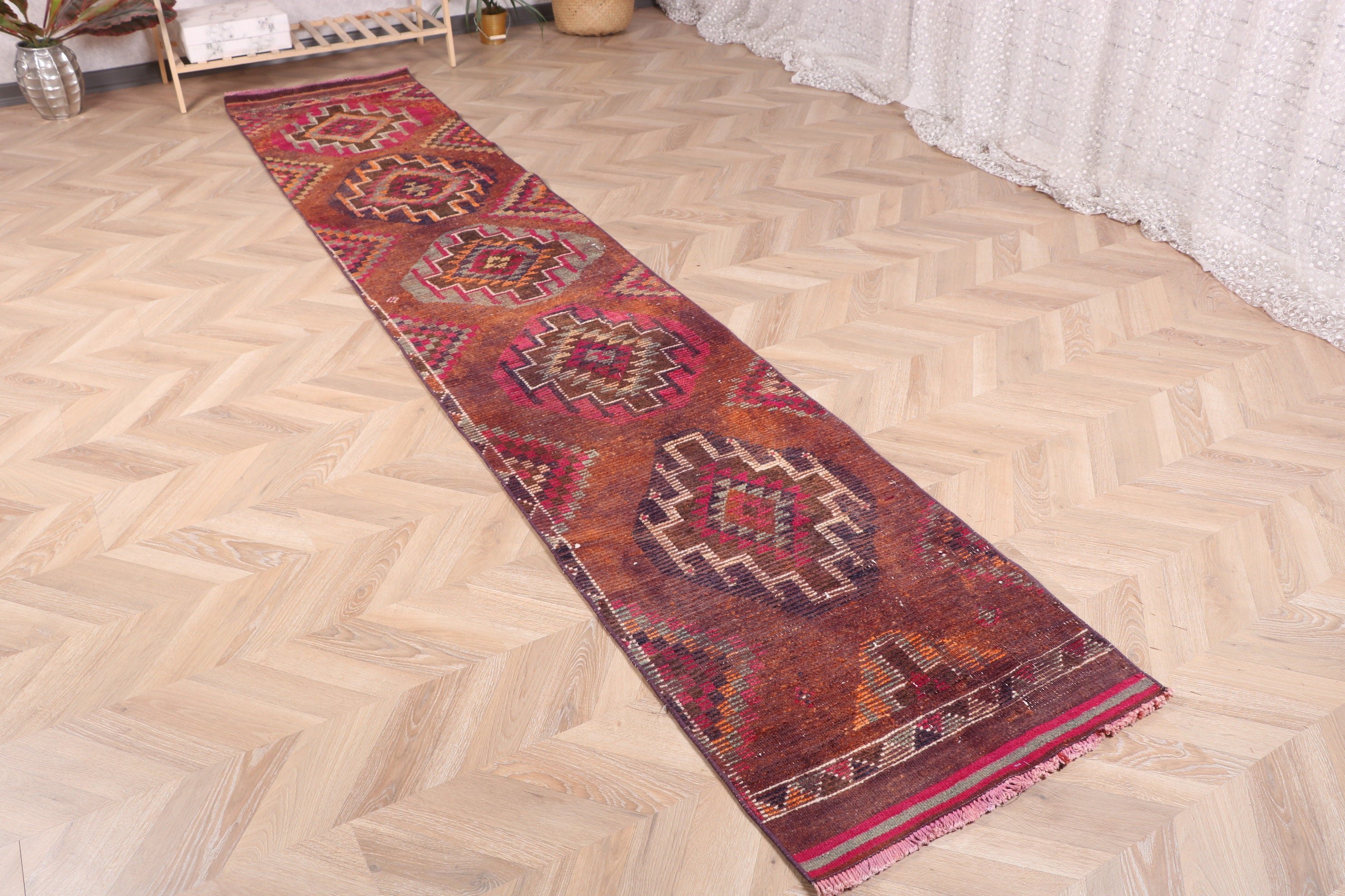 Türk Halıları, Vintage Halılar, Merdiven Halıları, Mutfak Halısı, Merdiven Halısı, 2.3x11.6 ft Runner Halıları, Boho Halısı, Kahverengi Oryantal Halısı, Oushak Halıları