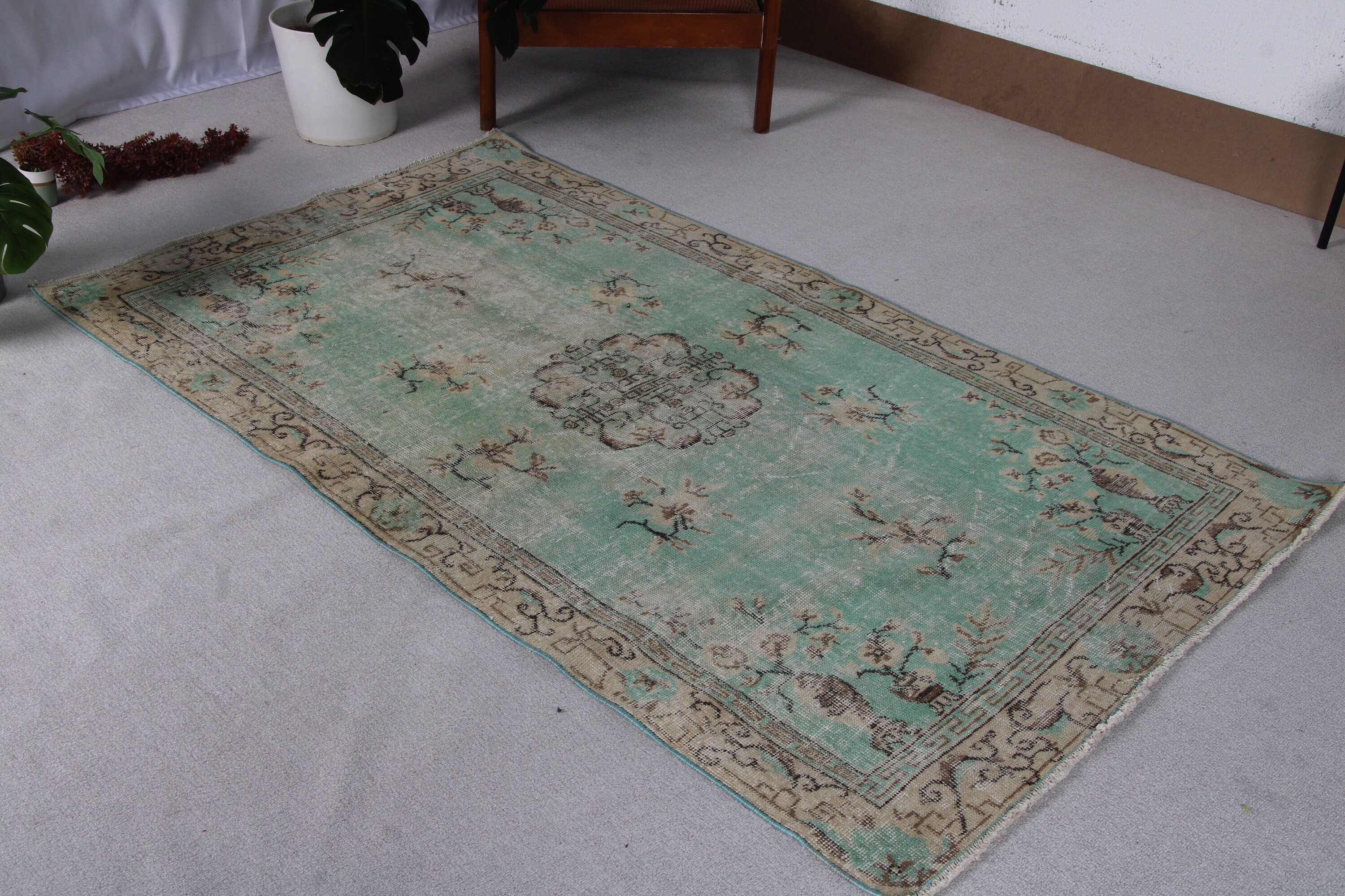 Boho Area Rug, Neutral Rug, Vintage Rug, Rugs for Area, Green Flatweave Rug, Bedroom Rugs, 3.7x6.6 ft Area Rug, Turkish Rug, Moroccan Rug