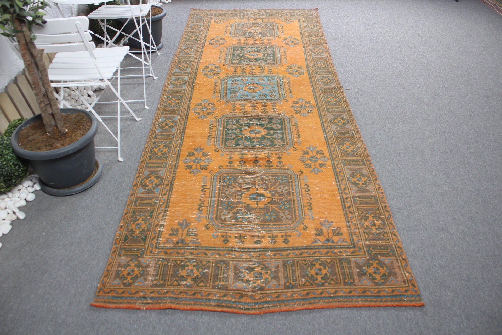 Vintage Halılar, Koridor Halısı, 4.1x11.5 ft Koşucu Halısı, Koridor Halısı, Merdiven Halıları, Sarı Yatak Odası Halısı, Türk Halıları, Yün Halılar