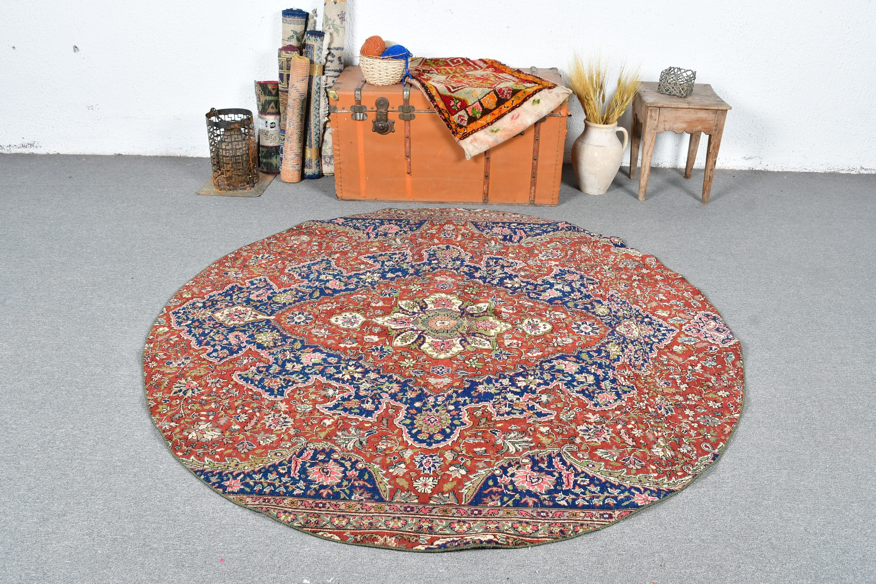 Vintage Halı, 6.2x6.2 ft Alan Halısı, Kahverengi Ev Dekor Halısı, Türk Halıları, Yurt Halısı, Antika Halılar, Çocuk Odası Halıları, Anadolu Halısı, İç Mekan Halısı