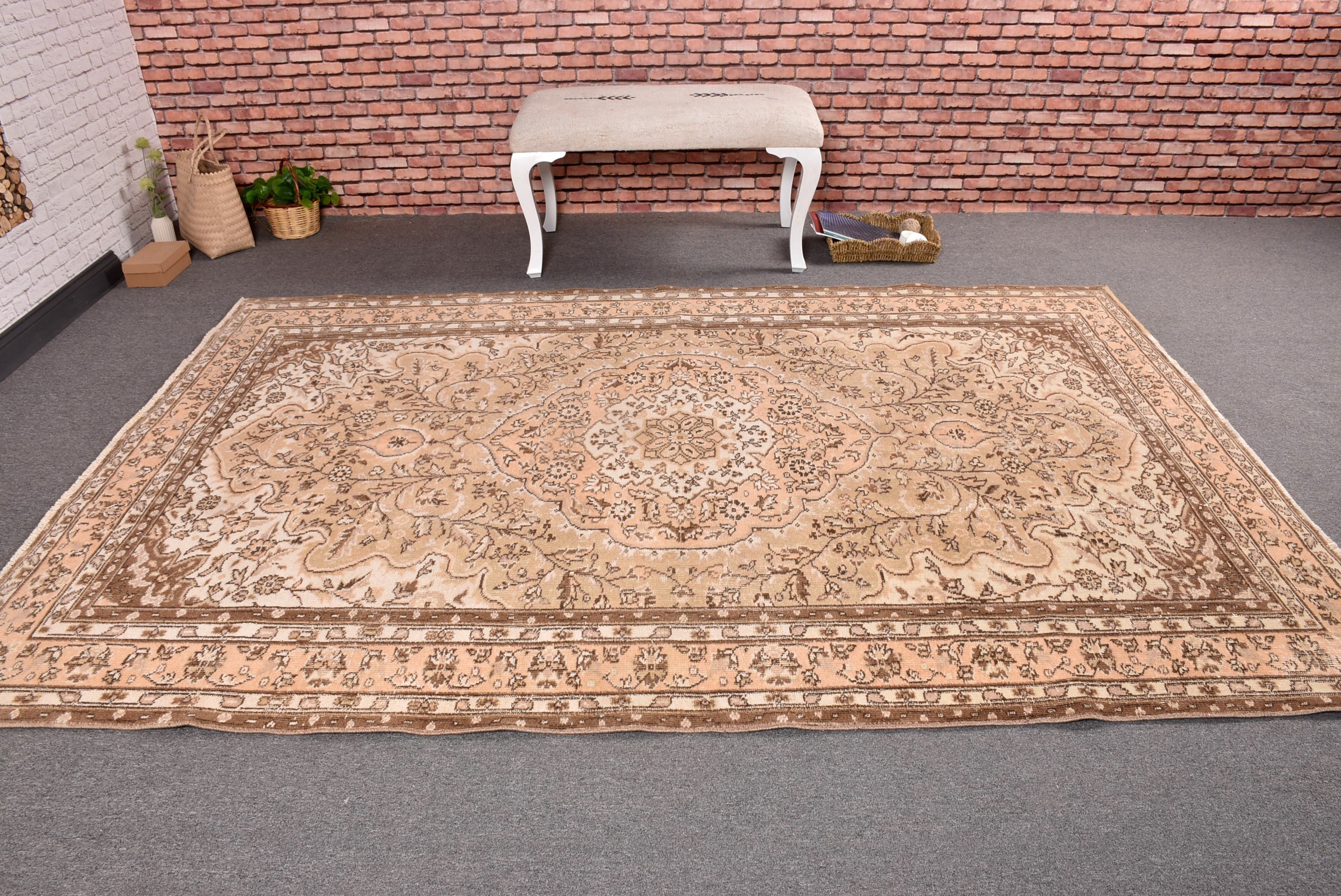 Vintage Rugs, Modern Rug, Salon Rugs, Turkish Rug, Neutral Rugs, Large Boho Rugs, Beige Kitchen Rug, 5.8x8.6 ft Large Rugs, Outdoor Rug