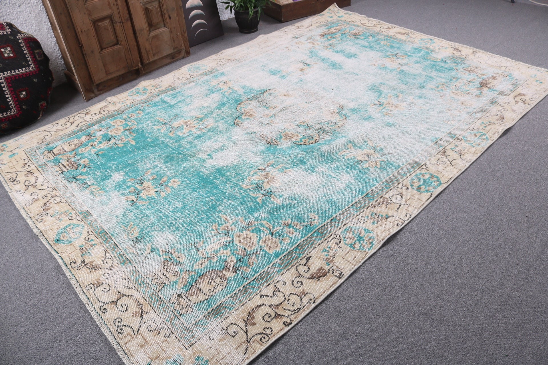 Beige Cool Rugs, Large Boho Rug, Vintage Rugs, Oushak Rugs, Large Oushak Rug, 6.7x9.6 ft Large Rugs, Anatolian Rugs, Turkish Rugs