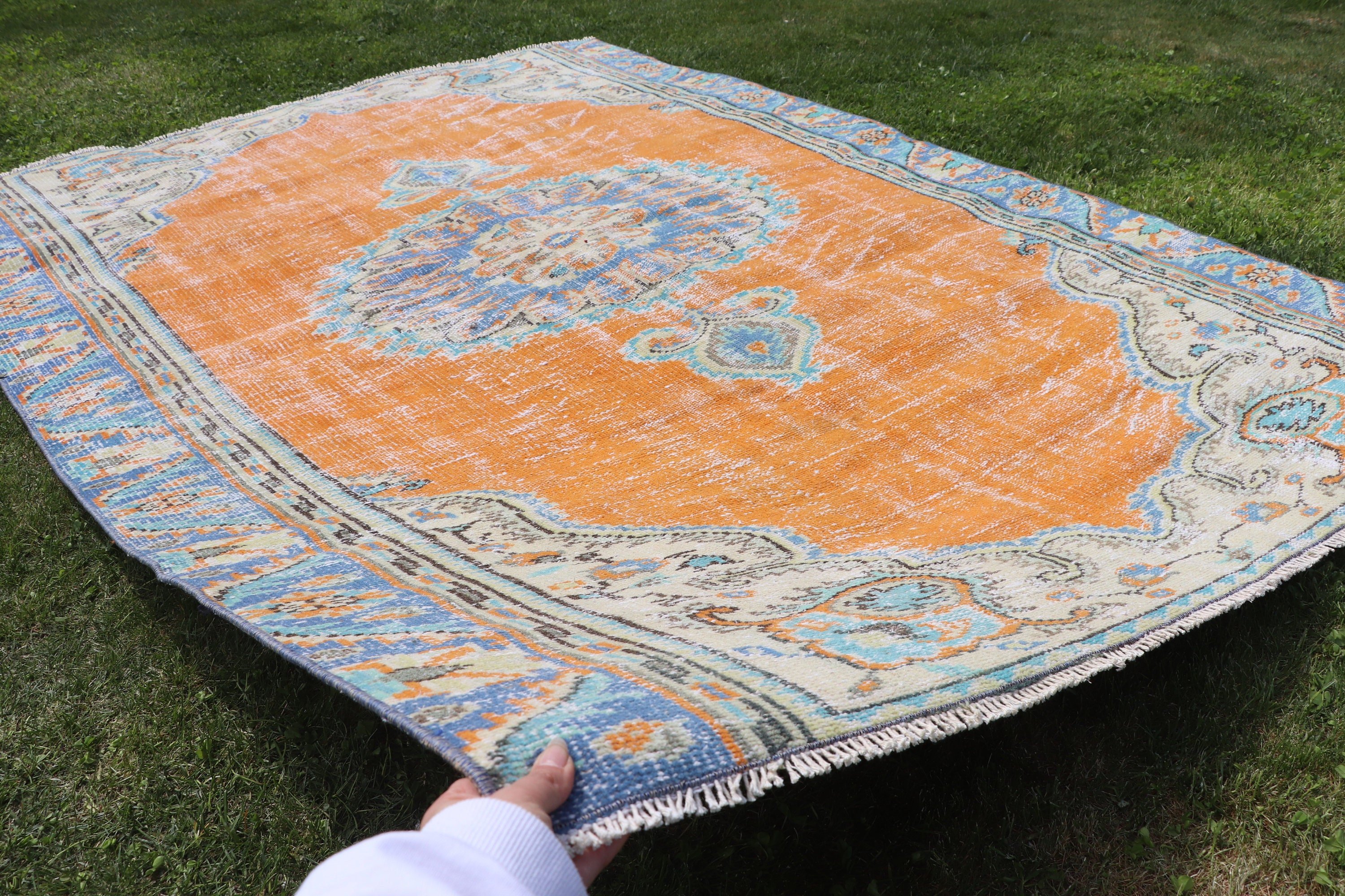 Bedroom Rug, Kitchen Rug, Orange Oriental Rug, Vintage Rug, Rugs for Area, 5.2x7.2 ft Area Rug, Turkish Rugs, Floor Rugs