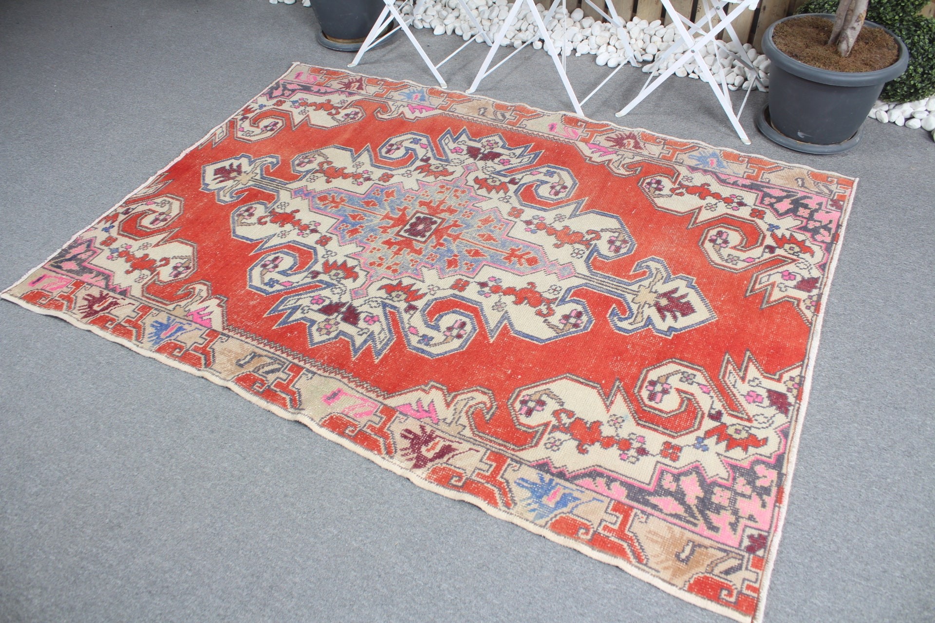 4.6x6.4 ft Area Rug, Vintage Rug, Turkish Rug, Living Room Rug, Moroccan Rugs, Hand Woven Rugs, Floor Rugs, Red Moroccan Rug