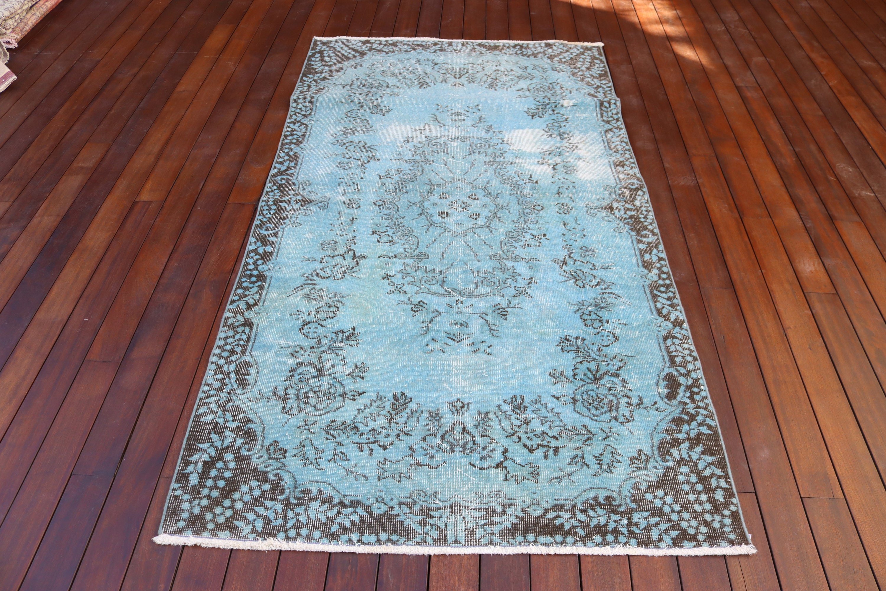 Boho Halılar, Mavi Geometrik Halı, Çocuk Halısı, Yer Halısı, Vintage Halılar, 3,7x6,9 ft Alan Halısı, İç Mekan Halıları, Türk Halıları