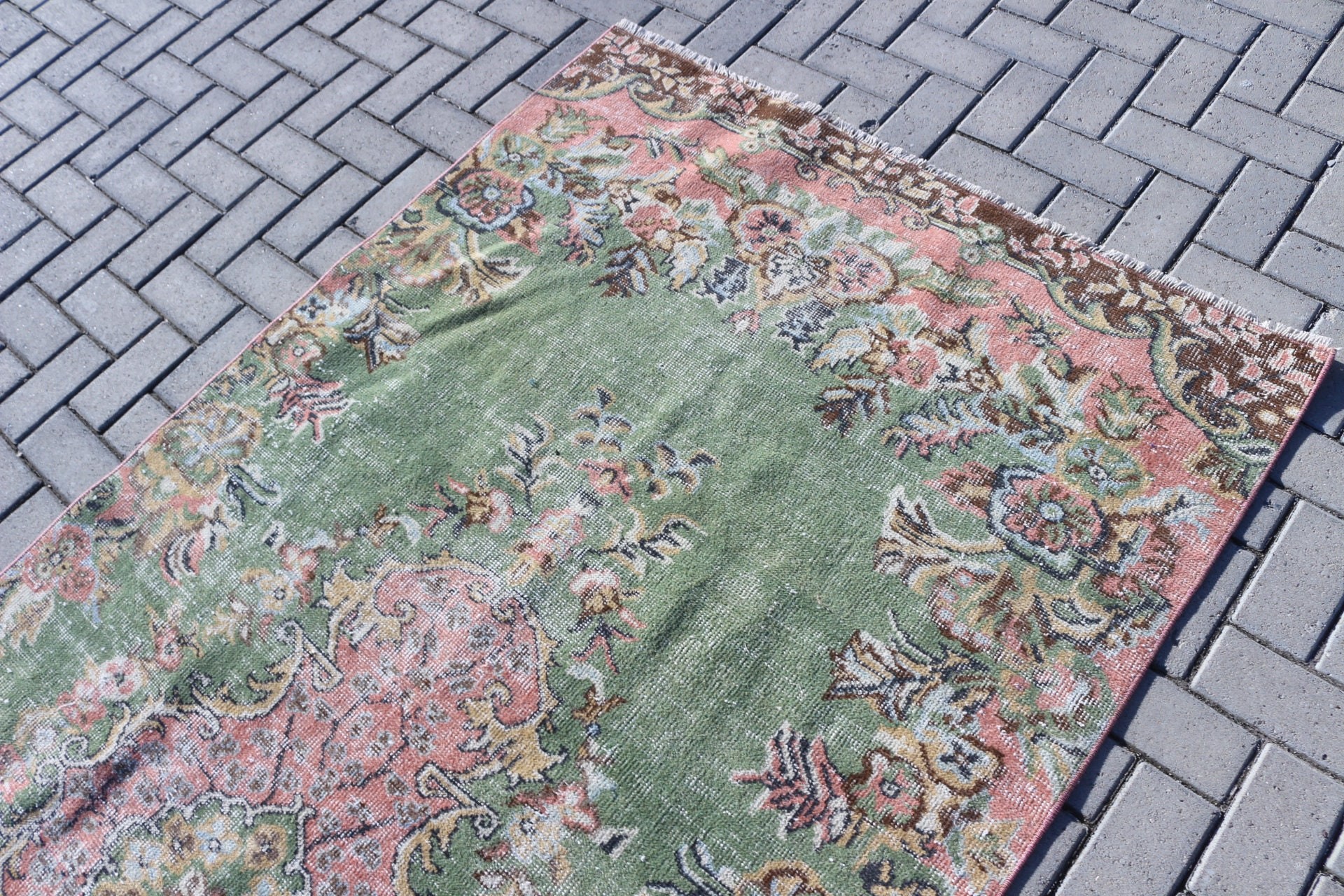 Vintage Rug, 4.3x9.4 ft Large Rugs, Boho Rugs, Green Home Decor Rugs, Bedroom Rugs, Turkish Rug, Floor Rugs, Dining Room Rugs