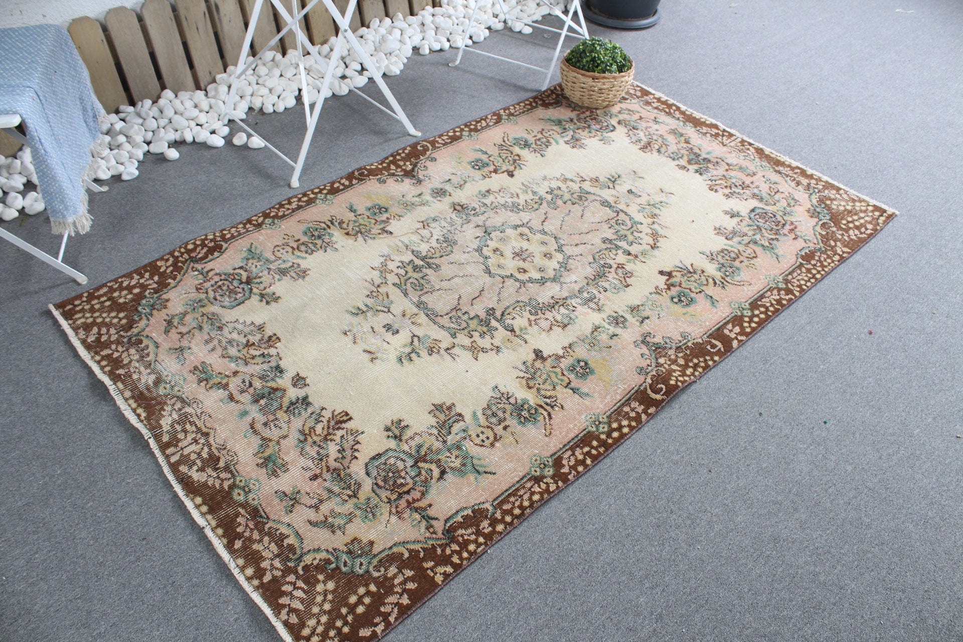 Bedroom Rug, Home Decor Rugs, 3.8x6.4 ft Area Rugs, Turkish Rug, Moroccan Rugs, Vintage Rug, Beige Oushak Rug, Living Room Rug, Outdoor Rug