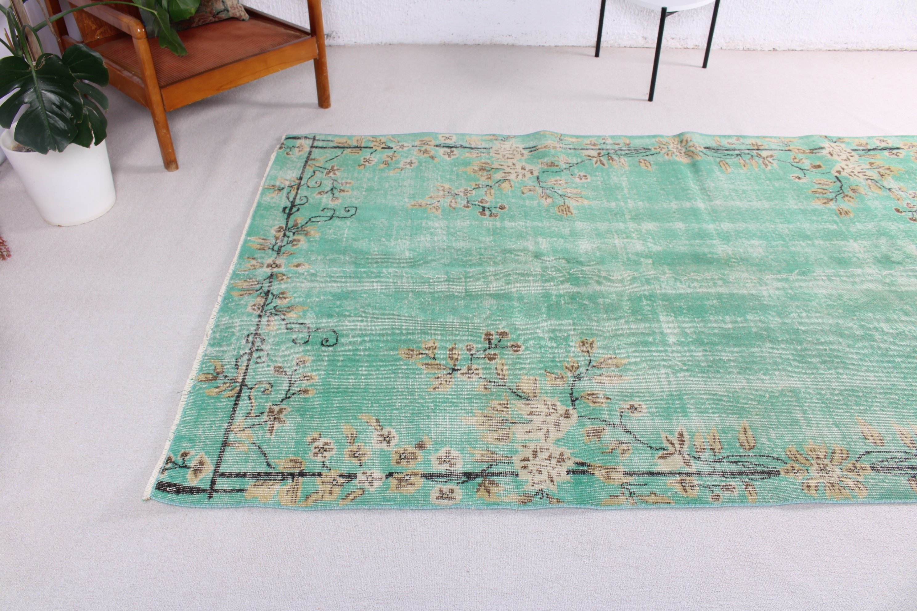 Yemek Odası Halısı, Türk Halıları, Modern Halı, Lüks Halı, Büyük Oushak Halıları, Yeşil Yün Halı, Vintage Halılar, 5x9 ft Büyük Halılar, Salon Halıları