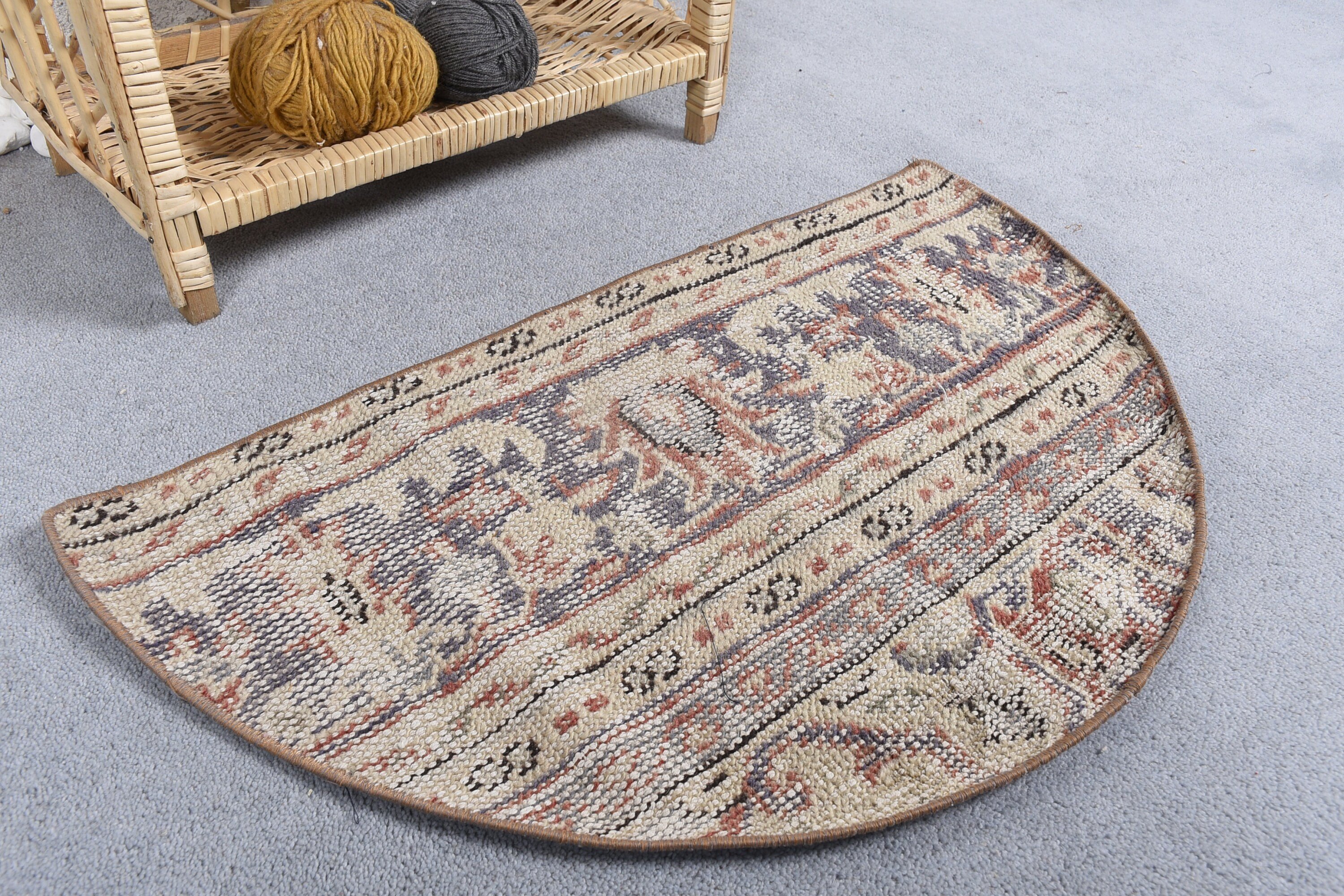 Kitchen Rug, Vintage Rugs, Entry Rug, Rugs for Door Mat, Turkish Rug, Bathroom Rugs, Beige  1.5x2.5 ft Small Rug, Wool Rug