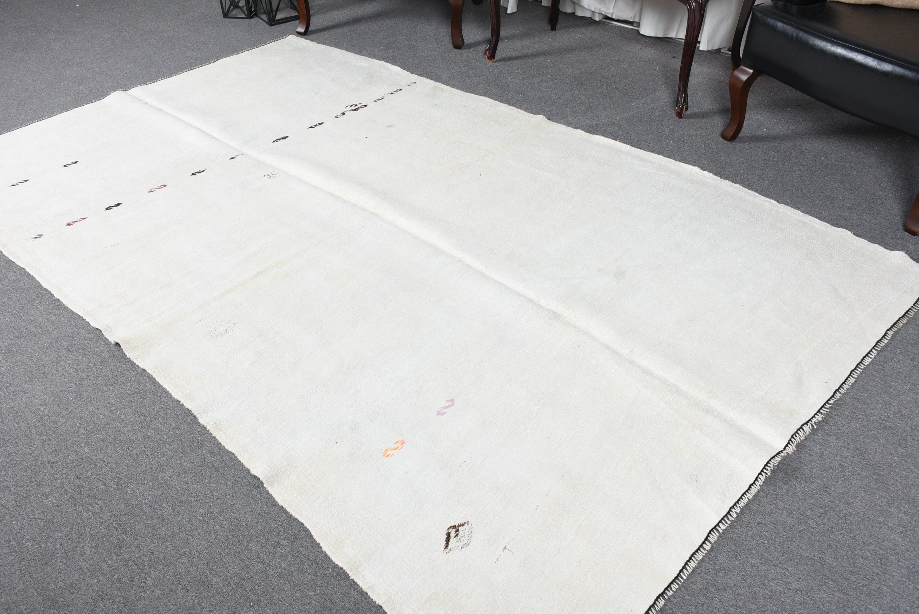 Bedroom Rug, Rugs for Dining Room, Vintage Rug, Kitchen Rugs, Oushak Rug, Turkish Rug, Salon Rug, White  5.4x8.6 ft Large Rug