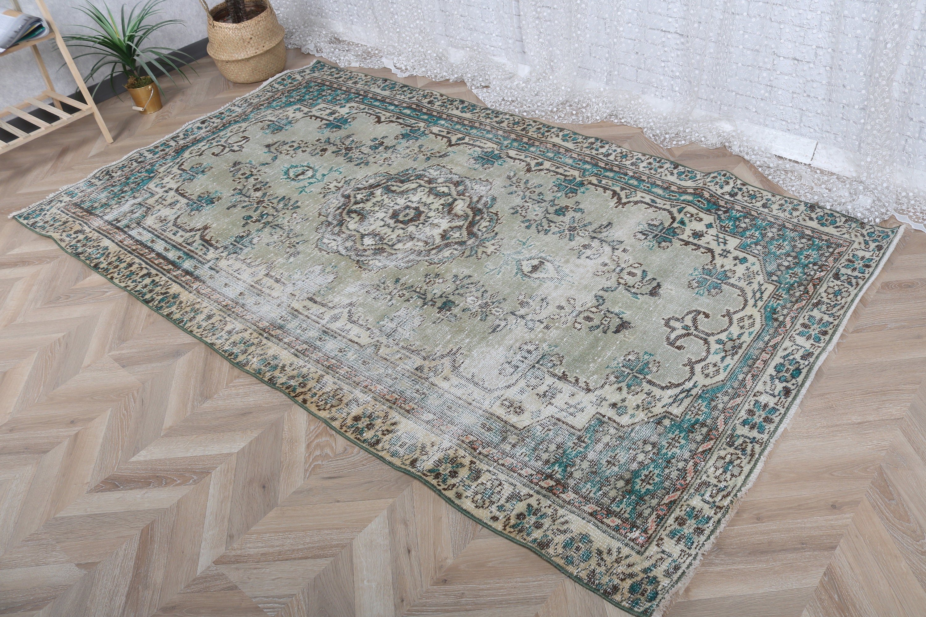 Vintage Rugs, Outdoor Rug, Kitchen Rugs, Indoor Rugs, Turkish Rug, Rugs for Living Room, Green Bedroom Rugs, Wool Rug, 4.8x8.2 ft Area Rugs