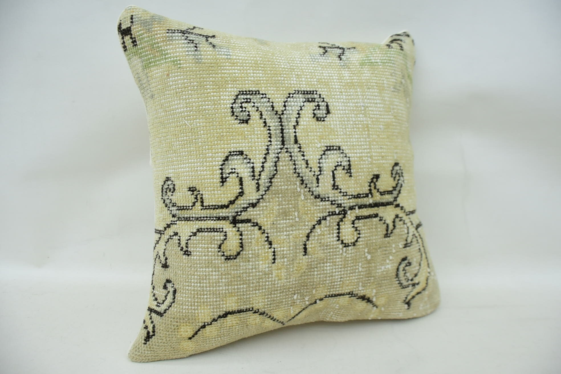 Kilim Cushion Sham, 16"x16" Beige Cushion Cover, Pattern Throw Pillow Sham, Antique Pillows, Aesthetic Pillow, Vintage Pillow